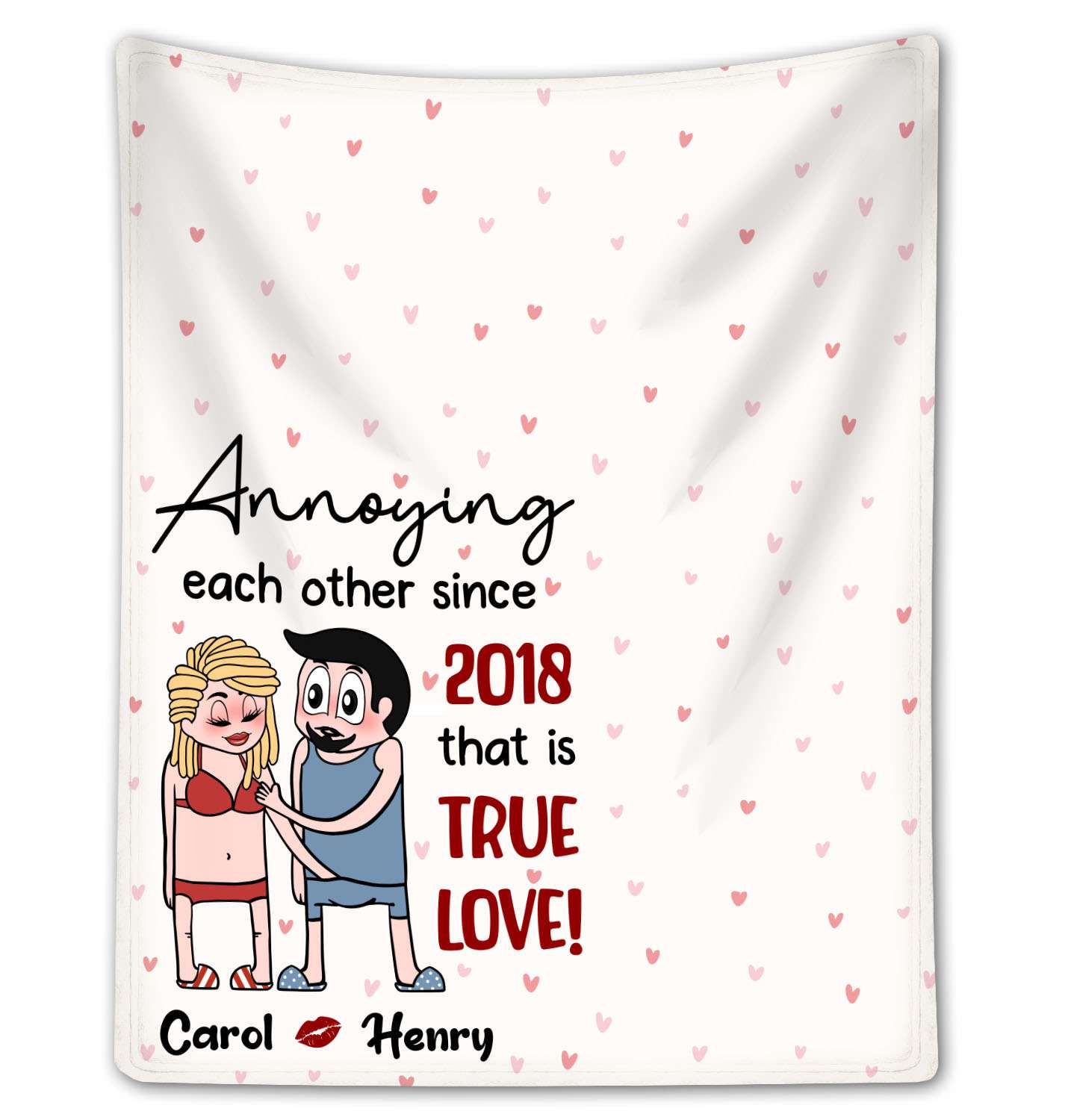 Annoying Each Other - Personalized Couple Fleece Blanket Custom Funny Chibi
