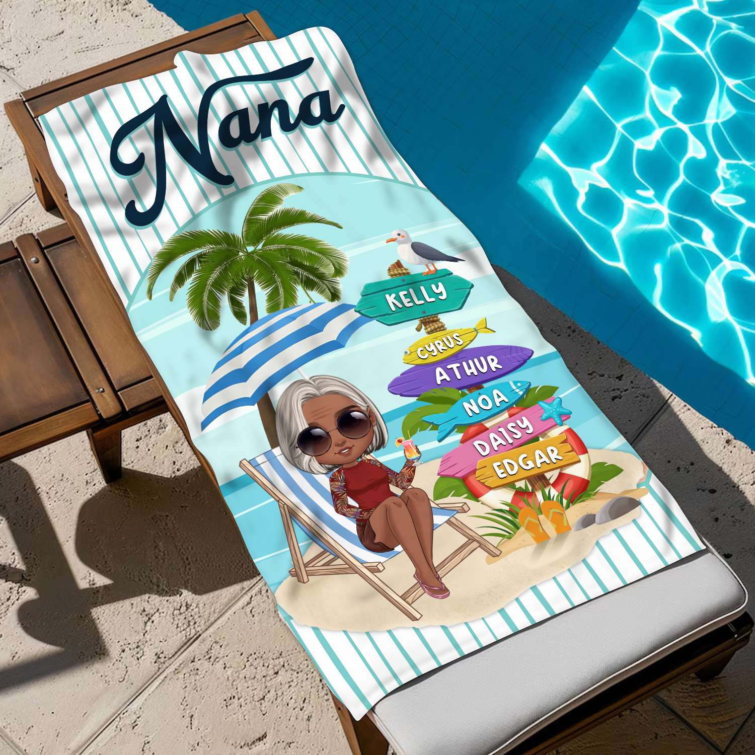 Nana's Paradise Personalized Summer Vibes Beach Towel Gifts For Grandma