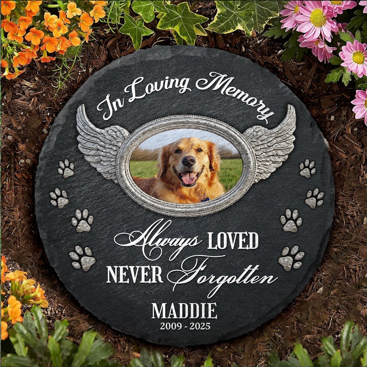 Always Loved Never Forgotten - Personalized Pet Memorial Stone Angel Wings Gift for Dog Loss Tribute