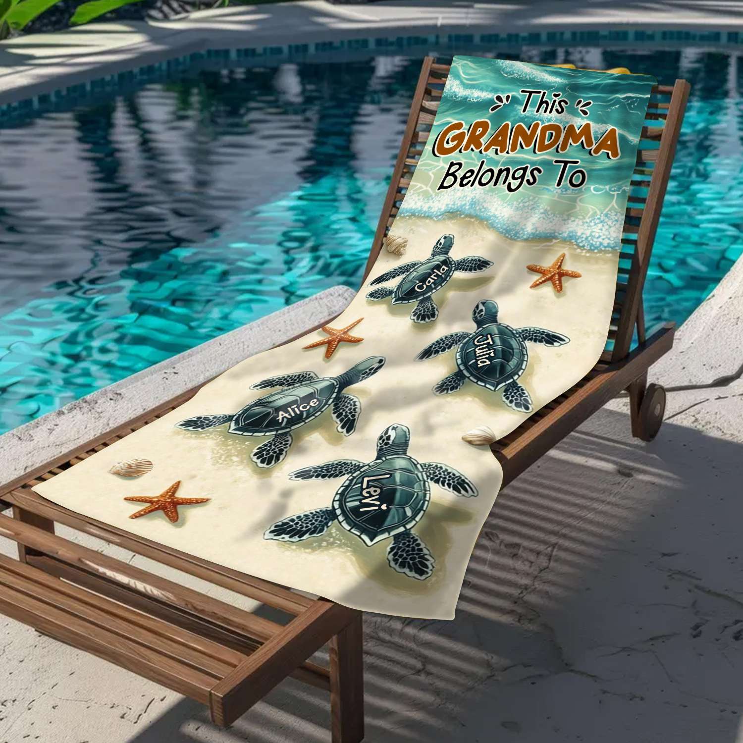This Grandma Belongs To - Sea Turtle Family Personalized Beach Towel Gifts For Grandma