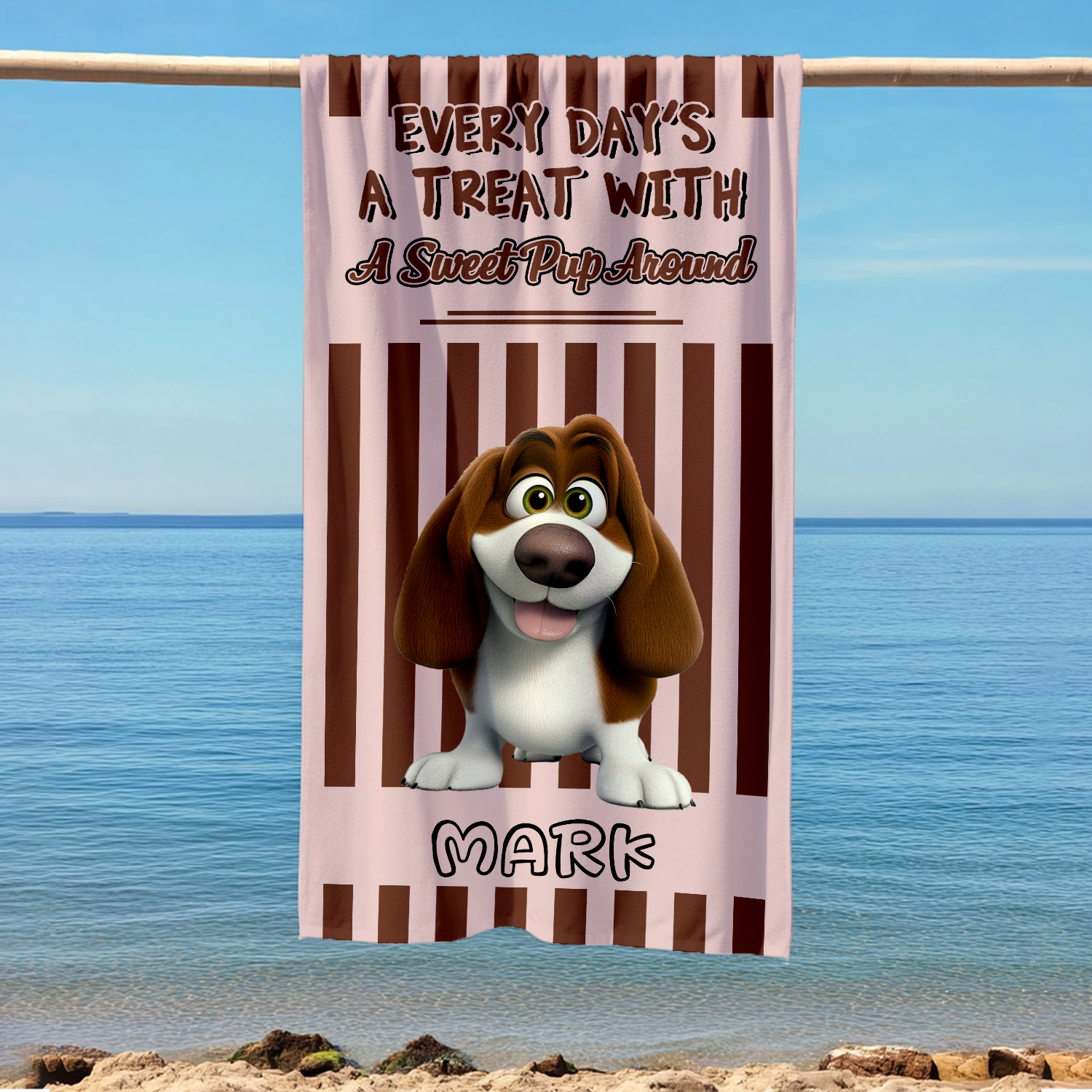 Every Days A Treat With A Sweet Pup Around Personalized Funny Beach Towel Gifts For Dog Lovers