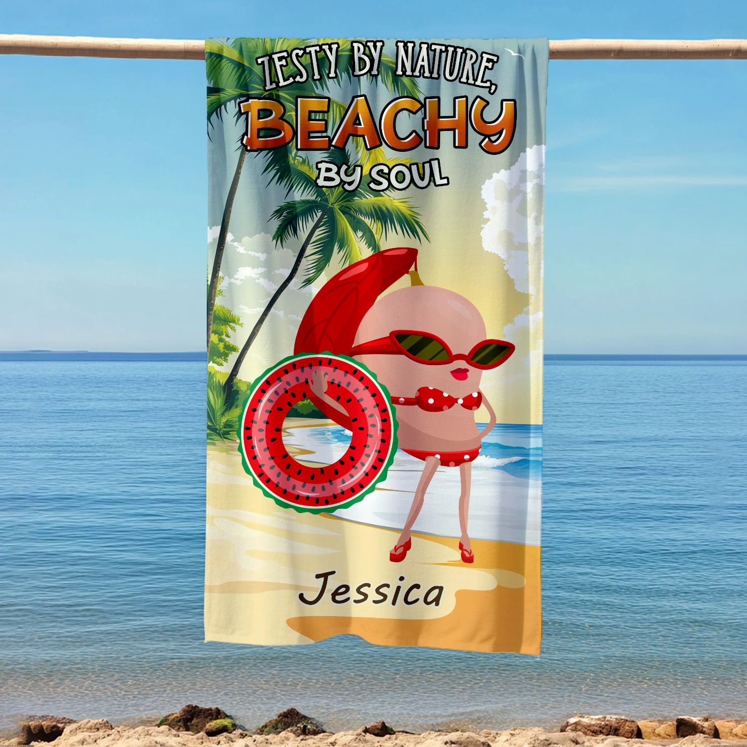 Zesty by nature, beachy by soul Personalized Funny Beach Towel Gifts For Girls