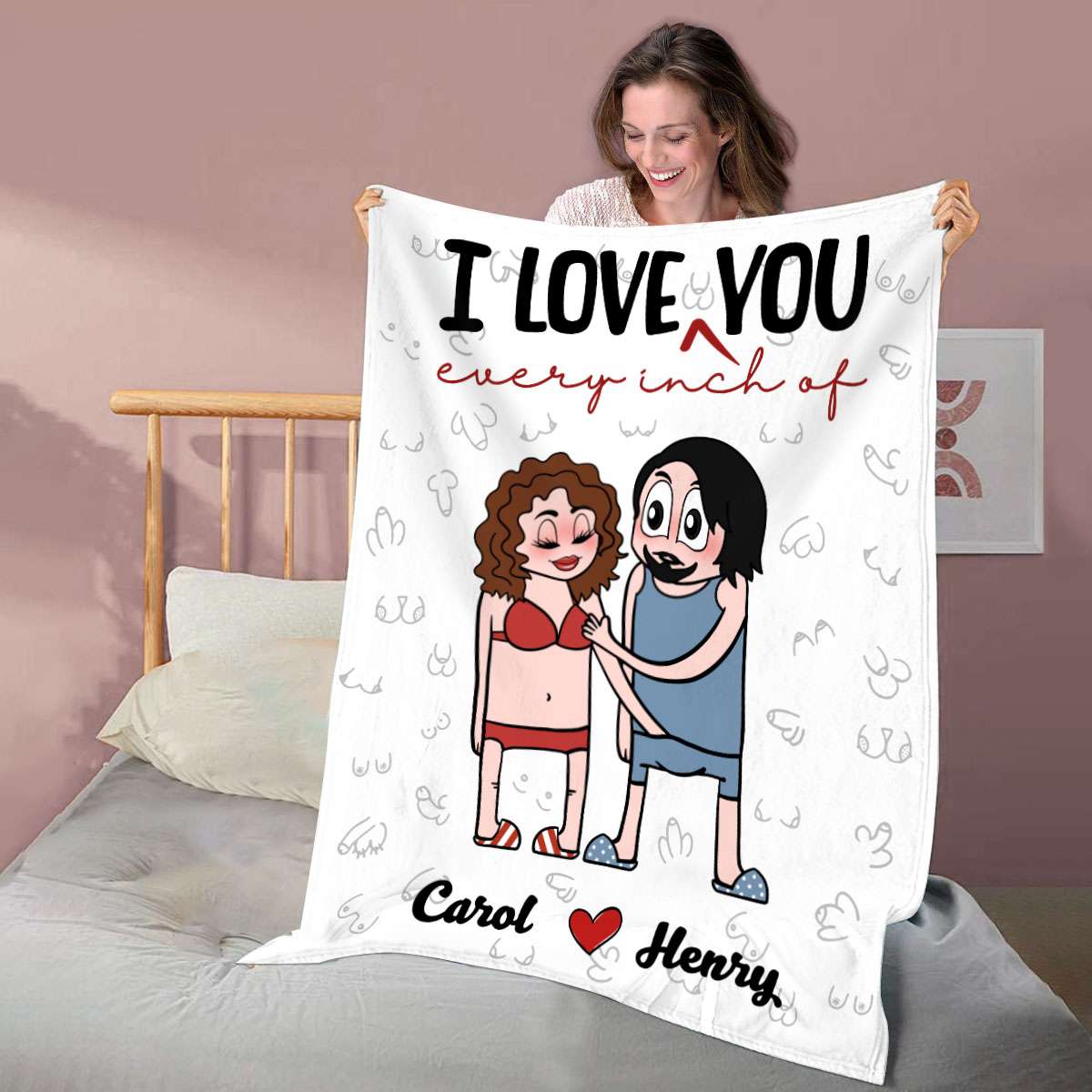 I Love Every Inch Of You - Cheeky Romance Personalized Couple Fleece Blanket