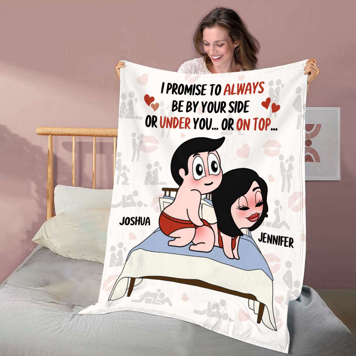 Always By Your Side... Or Under You... Or On Top - Personalized Playful Promise Fleece Blanket Gifts For Couple