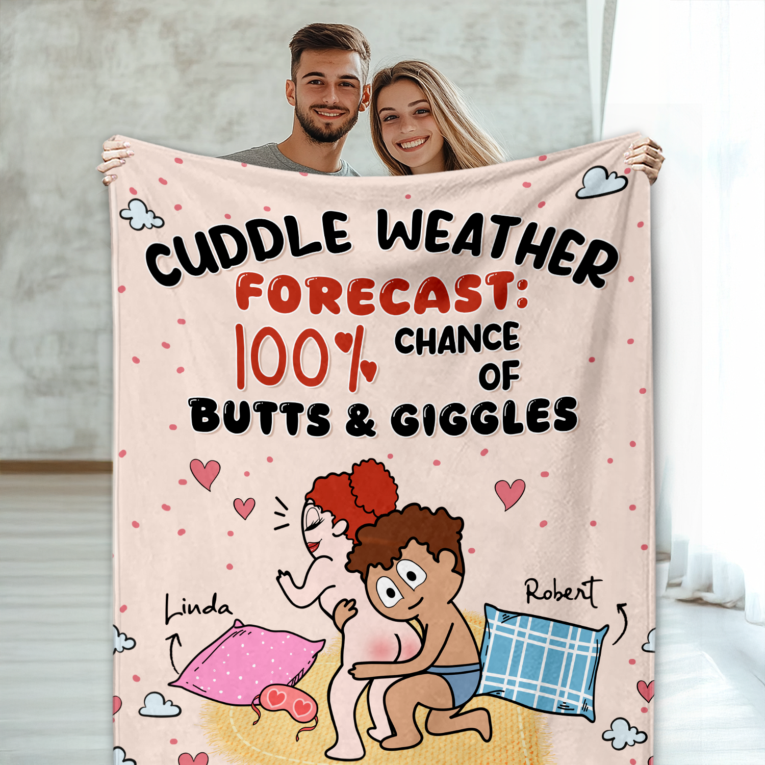 Cuddle Weather Forecast - Personalized  Cute And Cheeky Gift for Couple Custom Names Fleece Blanket