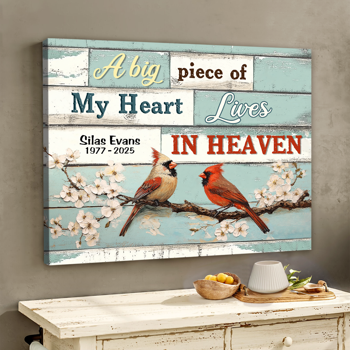 A Big Piece of My Heart Lives in Heaven Personalized Memorial Canvas Wall Art