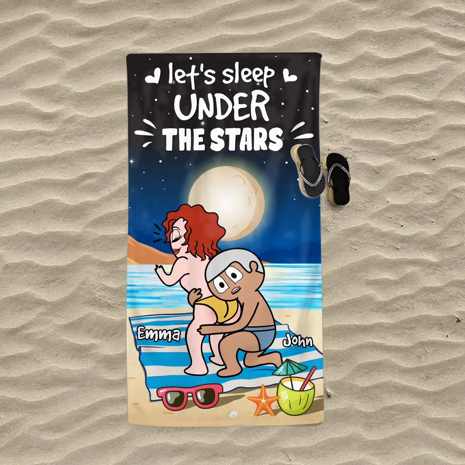Let’s Sleep Under The Stars - Personalized Funny Beach Towel Summer Vacation Gift for Couple