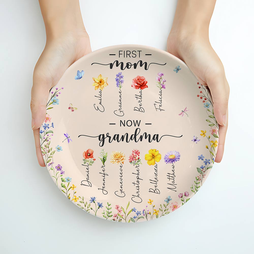 Personalized First Mom Now Grandma Ceramic Plate Mothers Day Gifts For Mom Grandma