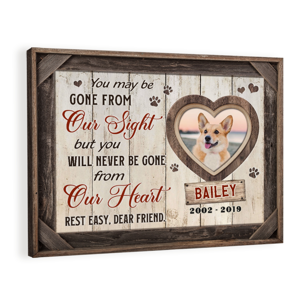 Never Be Gone From Our Heart - Personalized Dog Memorial Canvas - Custom Pet Remembrance Gift