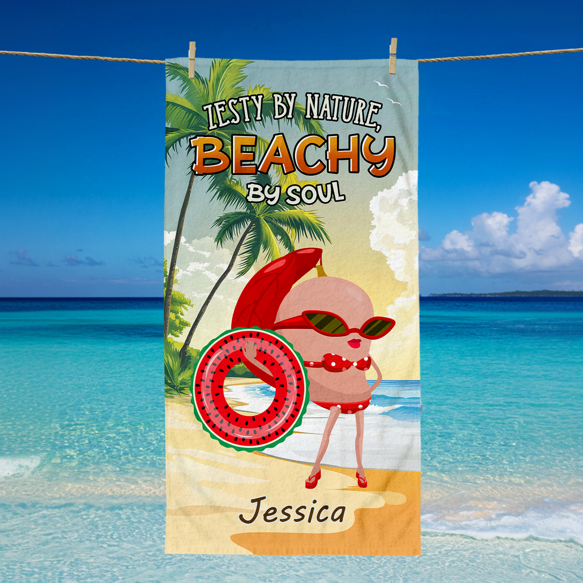 Zesty by nature, beachy by soul Personalized Funny Beach Towel Gifts For Girls