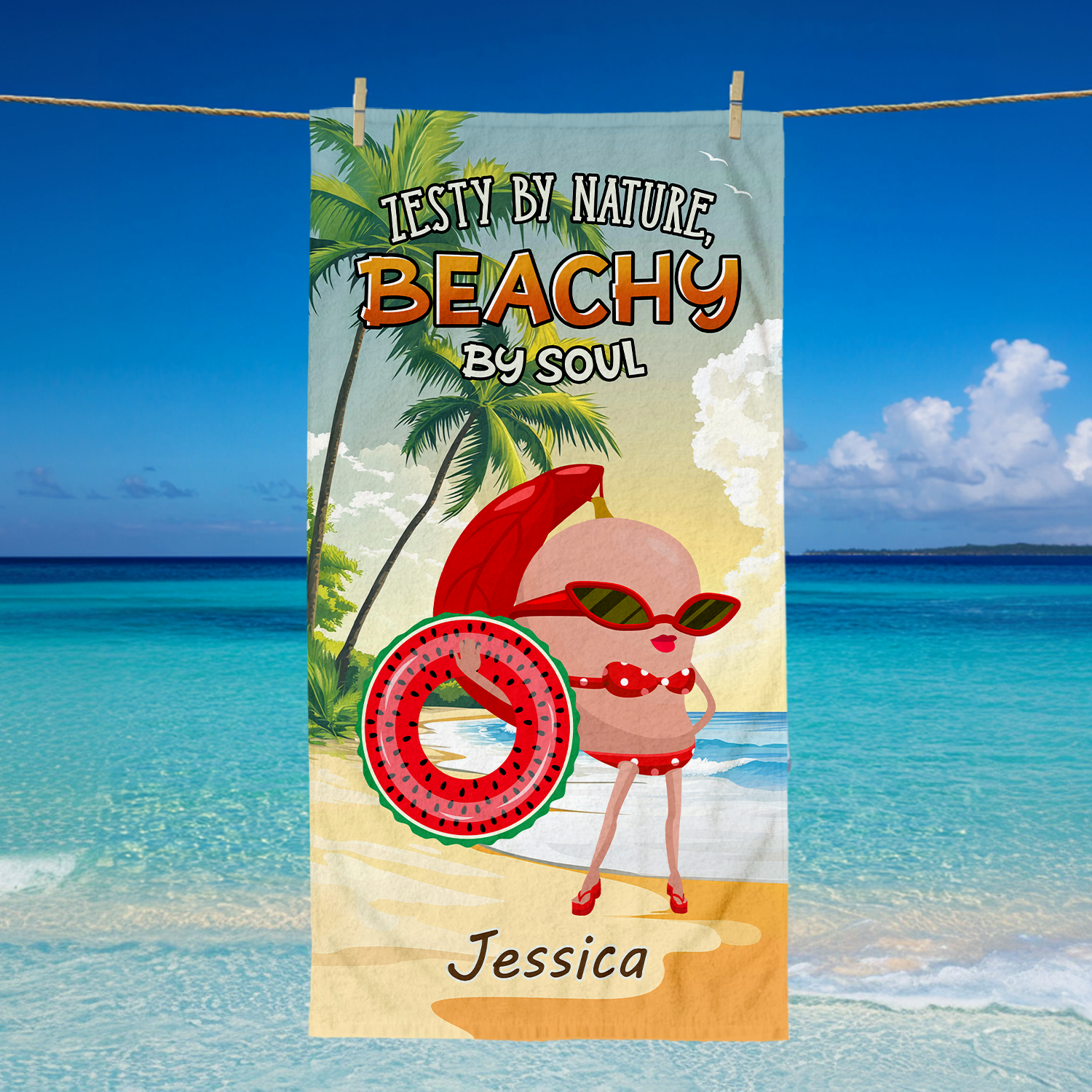 Zesty by nature, beachy by soul Personalized Funny Beach Towel Gifts For Girls