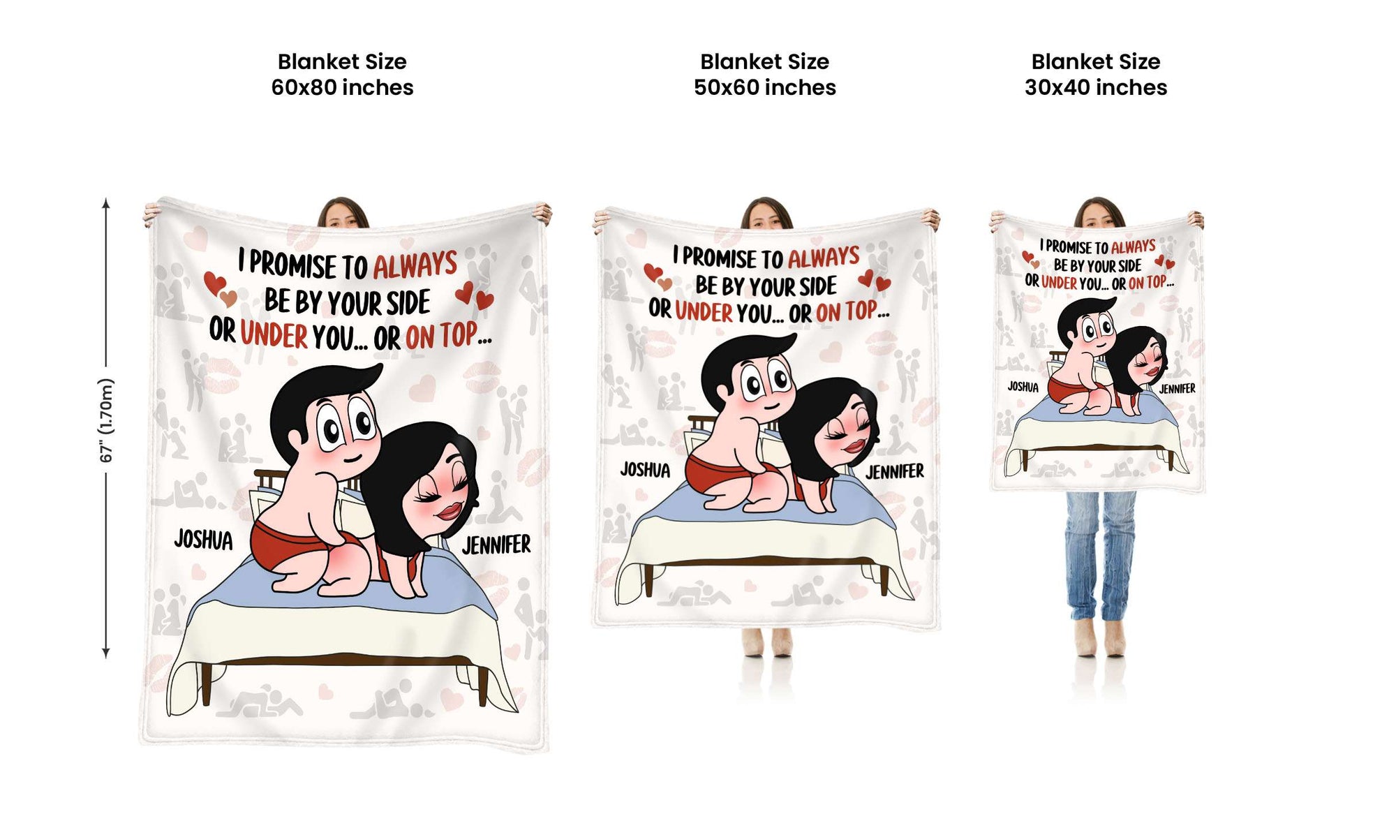 Always By Your Side... Or Under You... Or On Top - Personalized Playful Promise Fleece Blanket Gifts For Couple