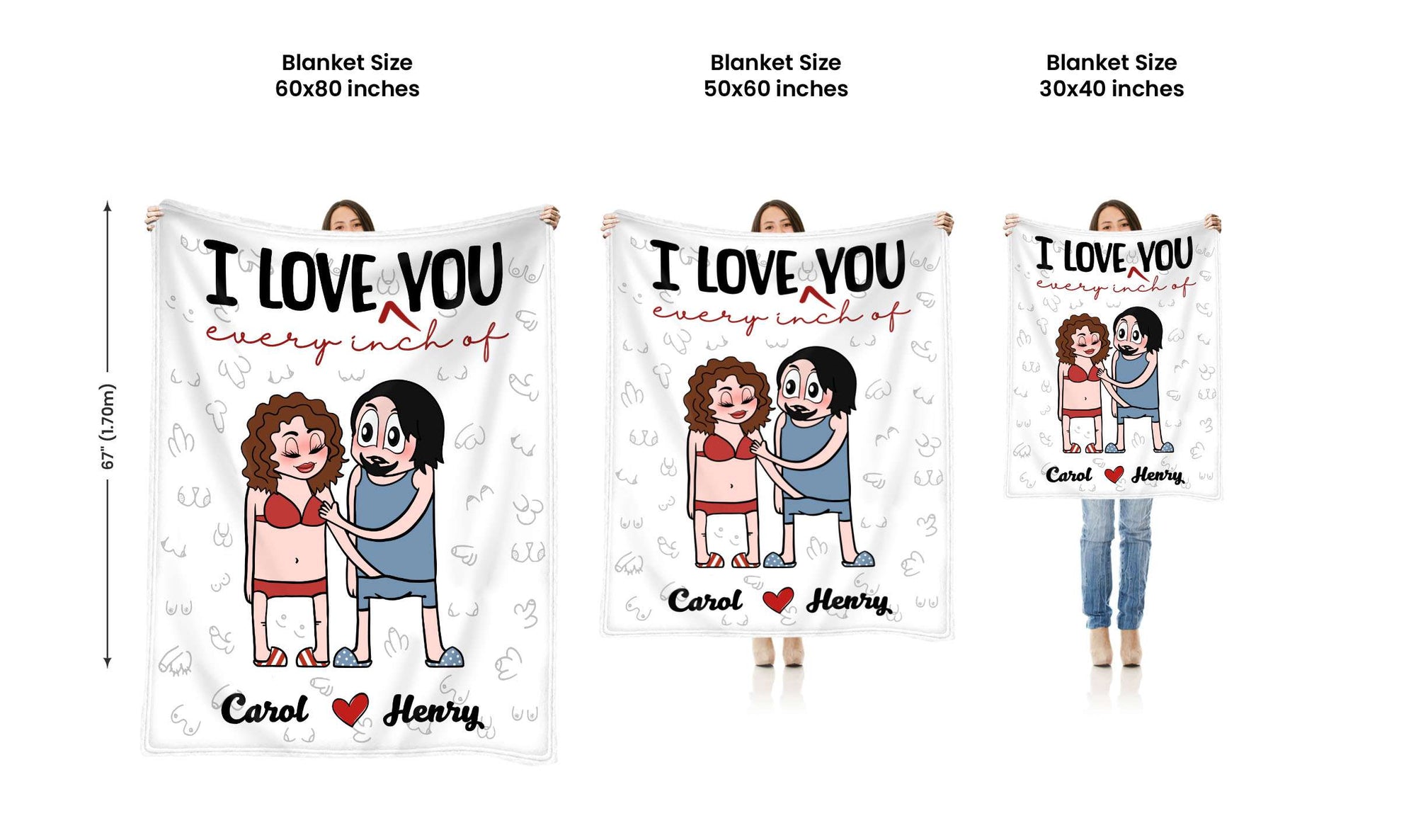 I Love Every Inch Of You - Cheeky Romance Personalized Couple Fleece Blanket