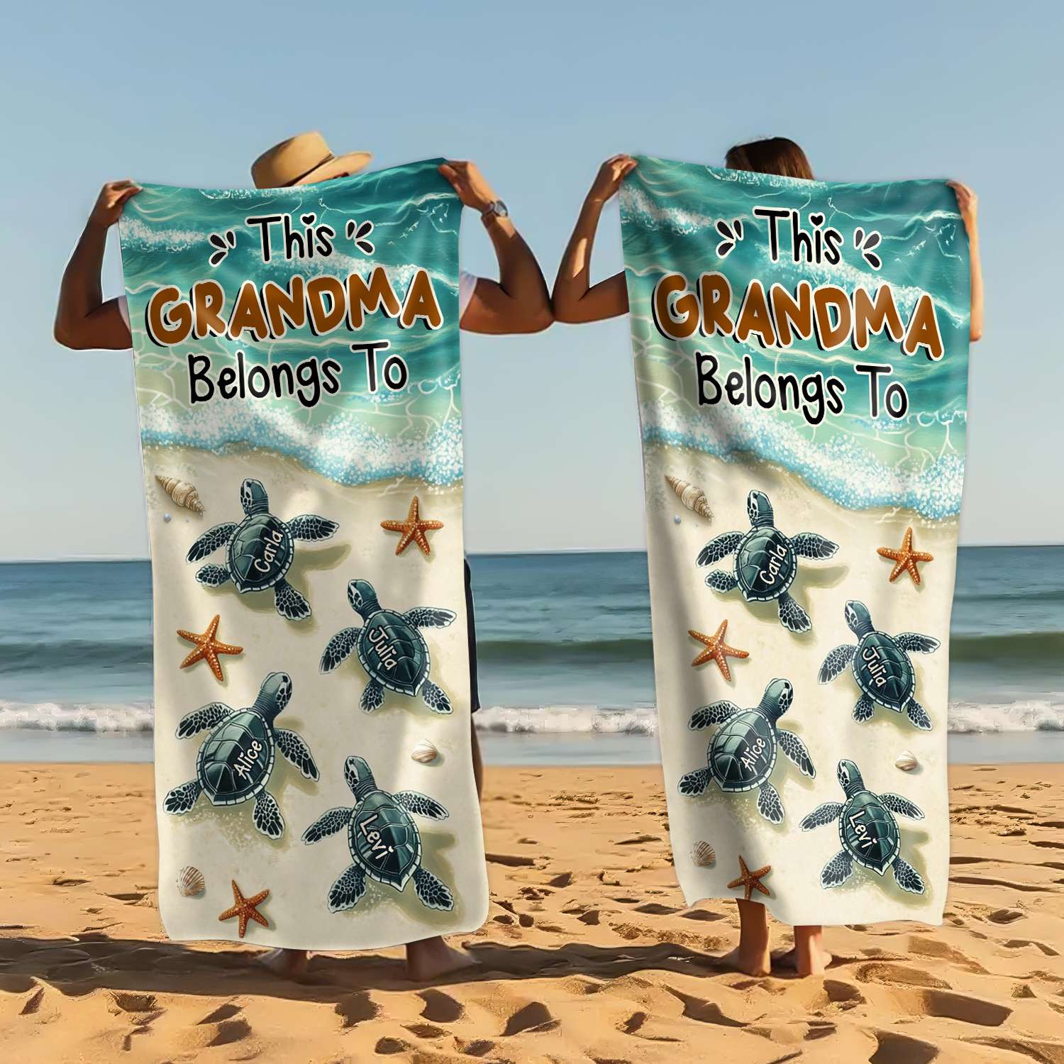 This Grandma Belongs To - Sea Turtle Family Personalized Beach Towel Gifts For Grandma
