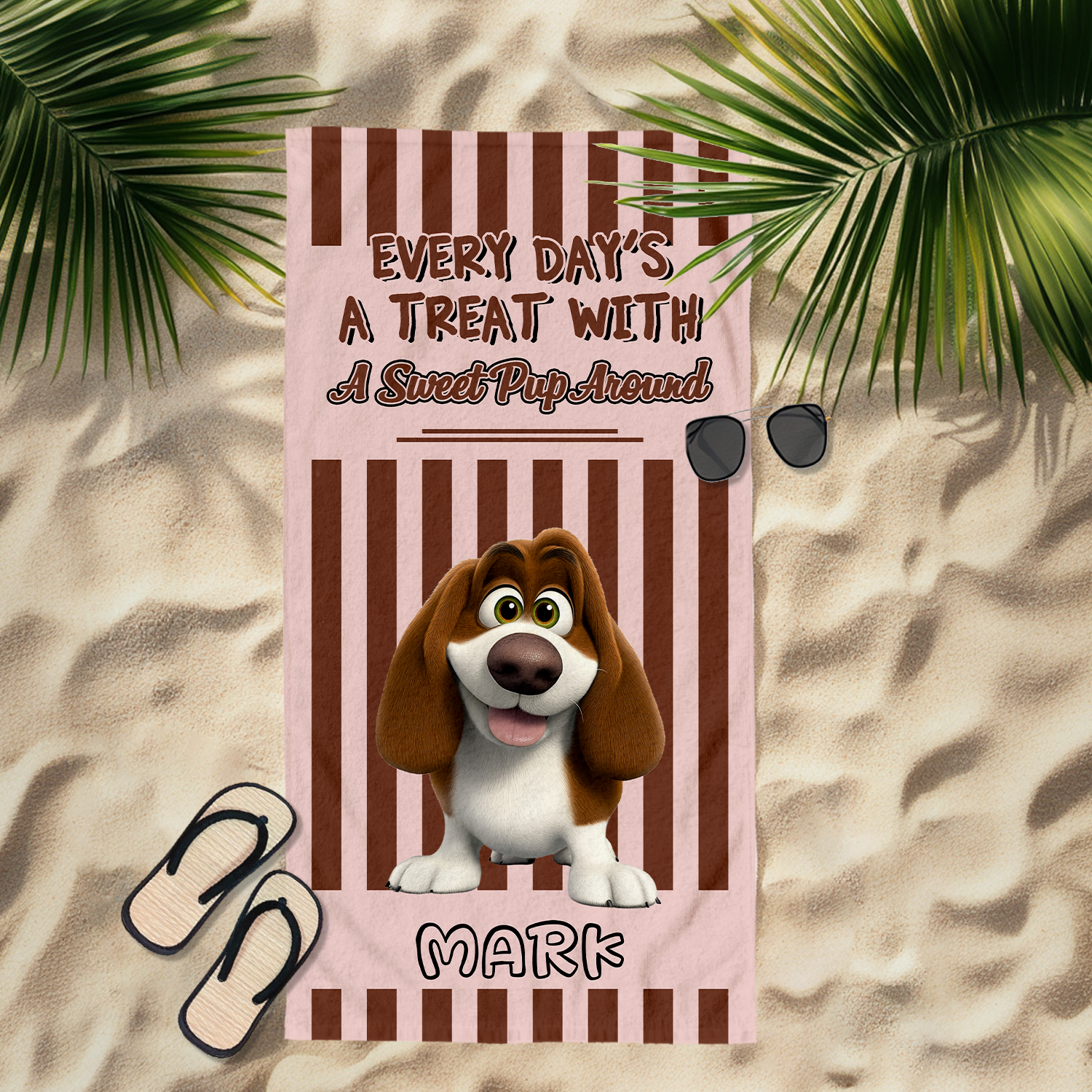 Every Days A Treat With A Sweet Pup Around Personalized Funny Beach Towel Gifts For Dog Lovers