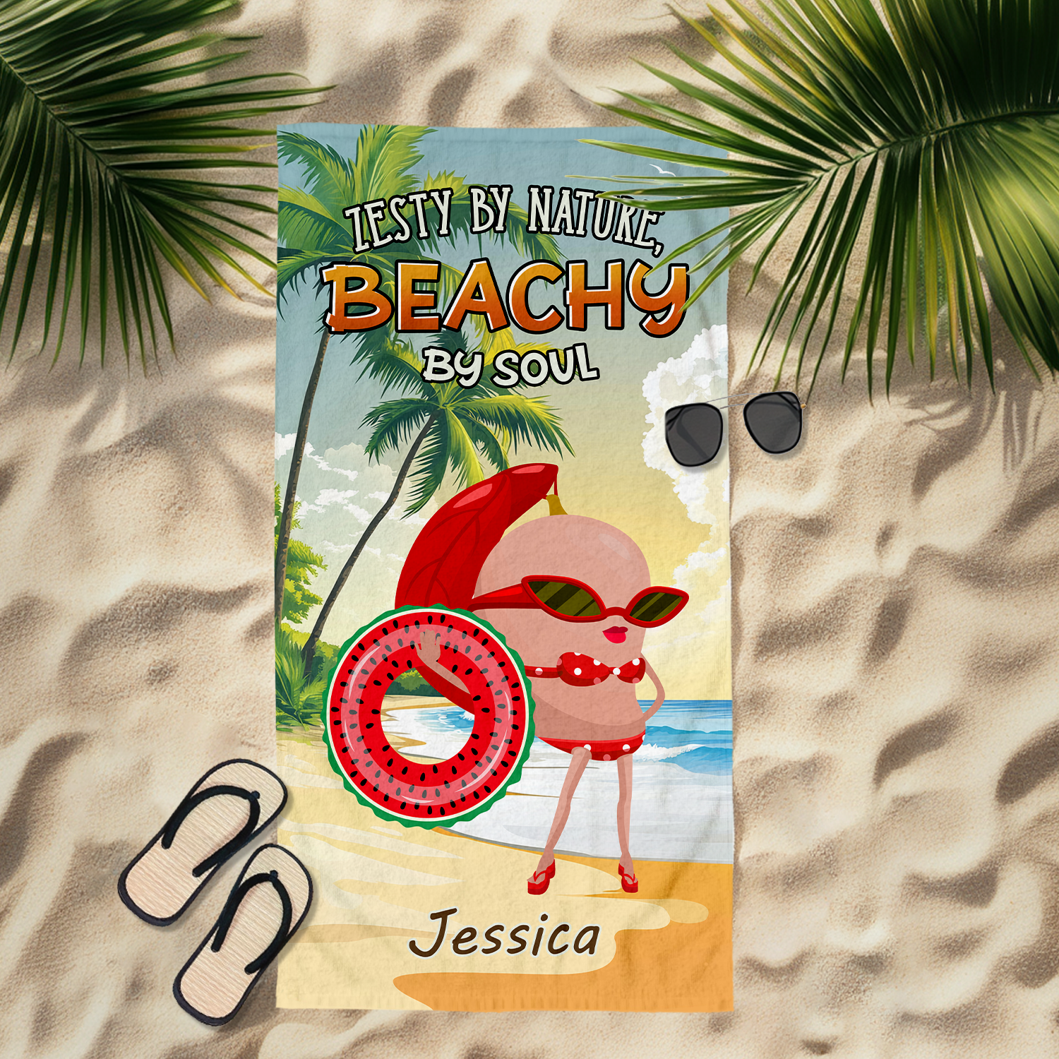 Zesty by nature, beachy by soul Personalized Funny Beach Towel Gifts For Girls