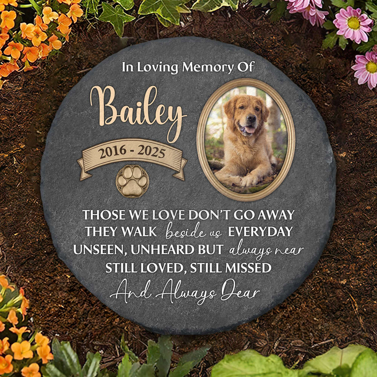 Forever Pawprints Custom Photo Personalized Pet Memorial Stone Gifts For Loss of Dog