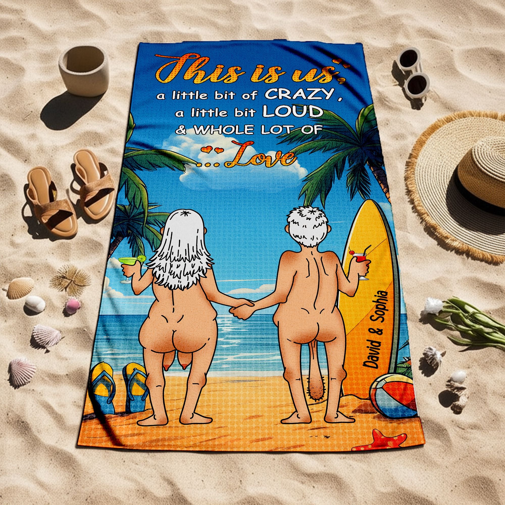 A Little Bit Crazy, A Little Bit Loud & Whole Lot of Love - Personalized Couple Beach Towel with Custom Names