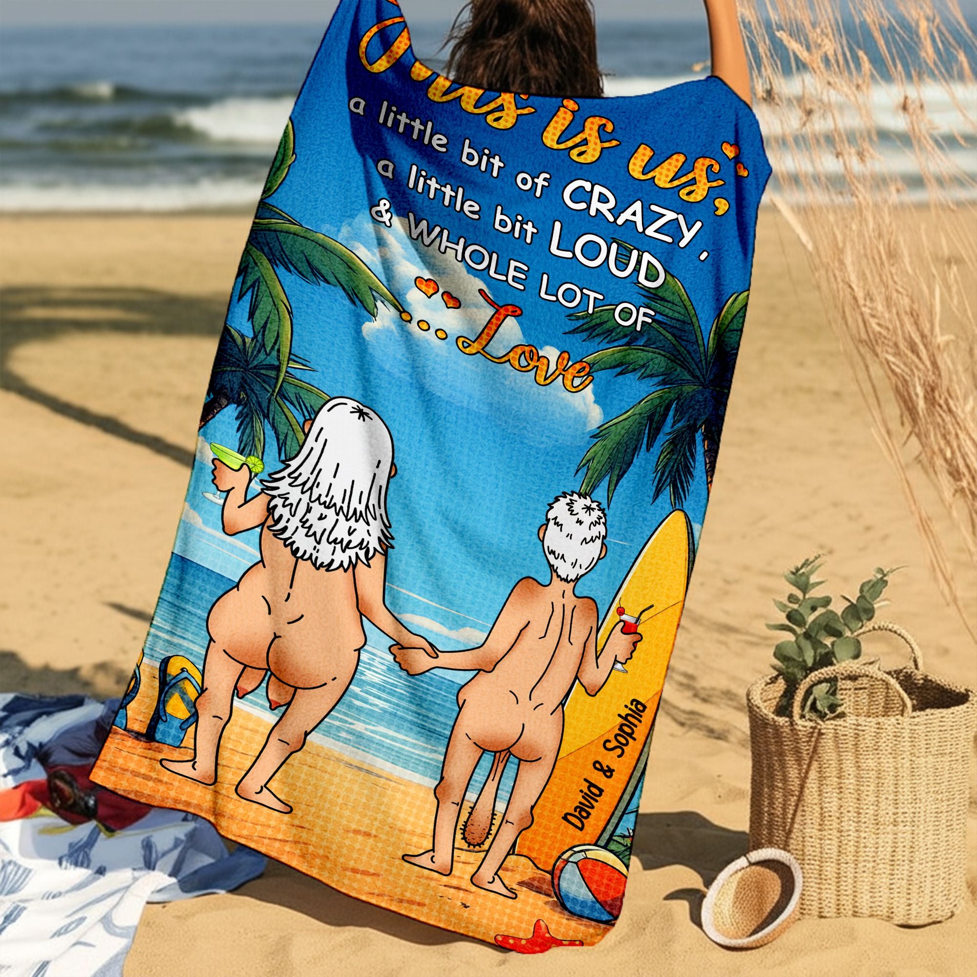A Little Bit Crazy, A Little Bit Loud & Whole Lot of Love - Personalized Couple Beach Towel with Custom Names