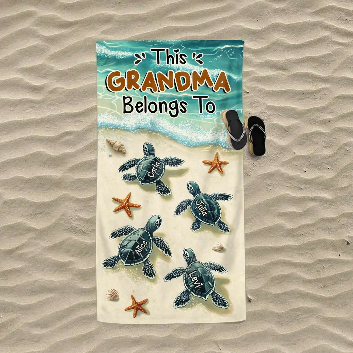 This Grandma Belongs To - Sea Turtle Family Personalized Beach Towel Gifts For Grandma