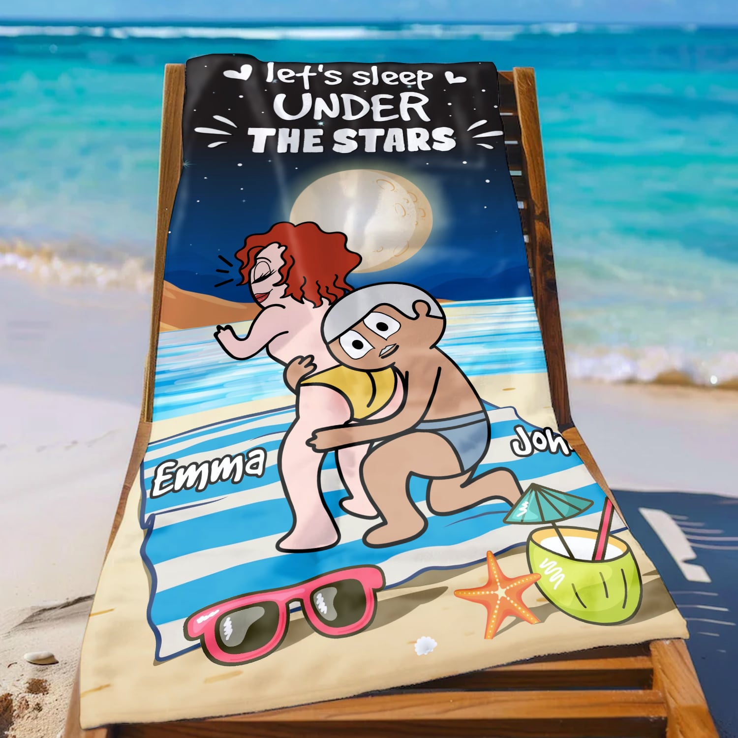Let’s Sleep Under The Stars - Personalized Funny Beach Towel Summer Vacation Gift for Couple