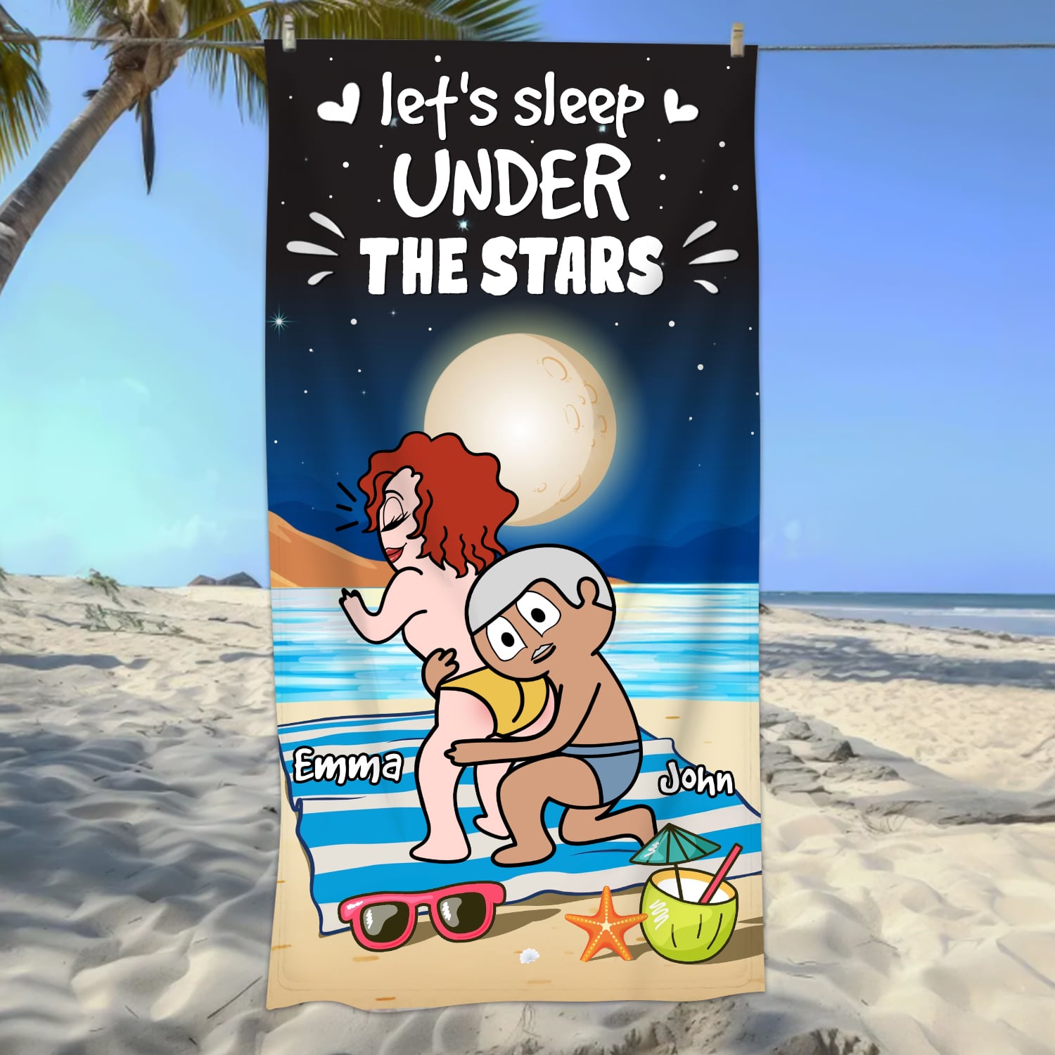 Let’s Sleep Under The Stars - Personalized Funny Beach Towel Summer Vacation Gift for Couple