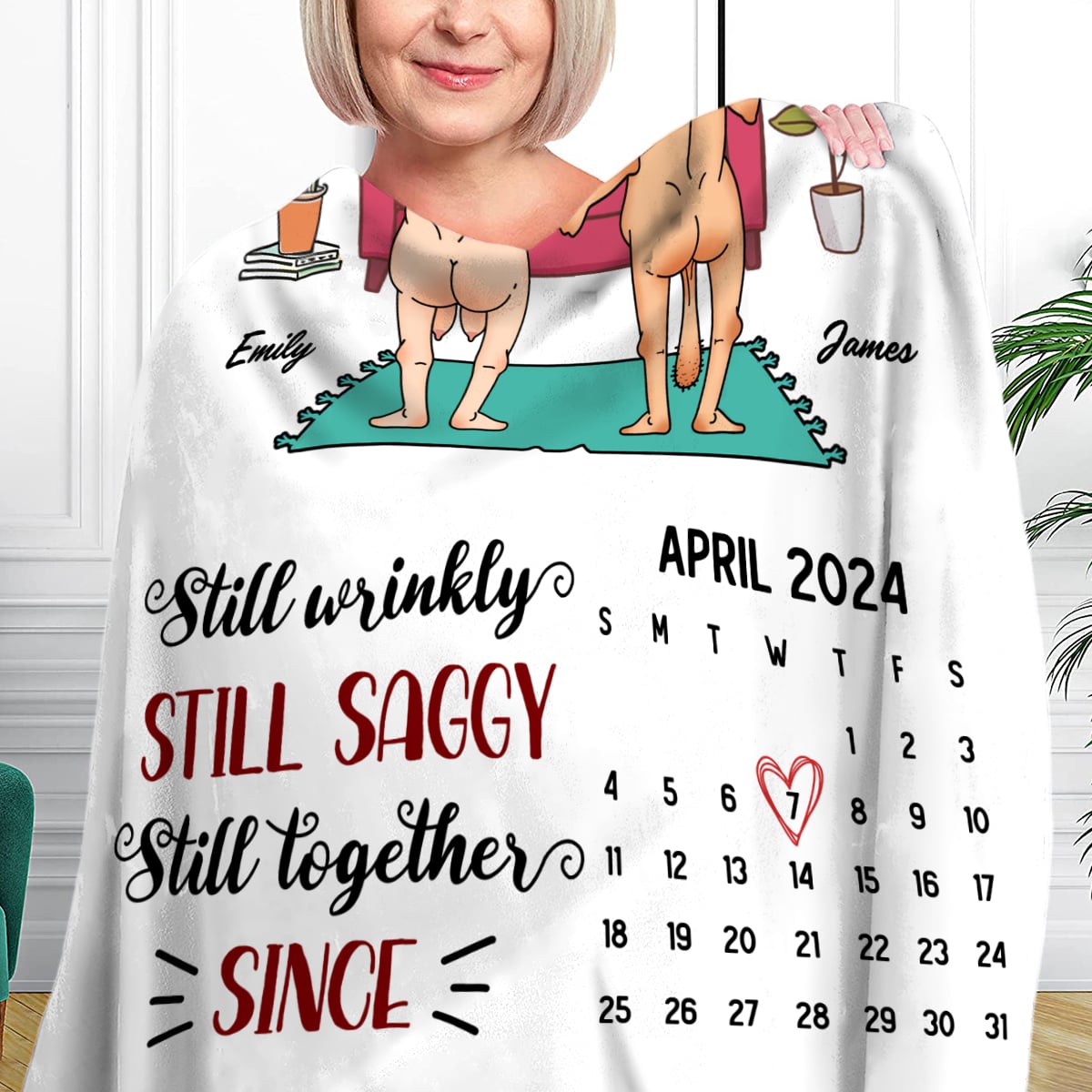 Still Wrinkly, Still Saggy, Still Together - Personalized Funny Naked Calendar Gift for Couple Fleece Blanket