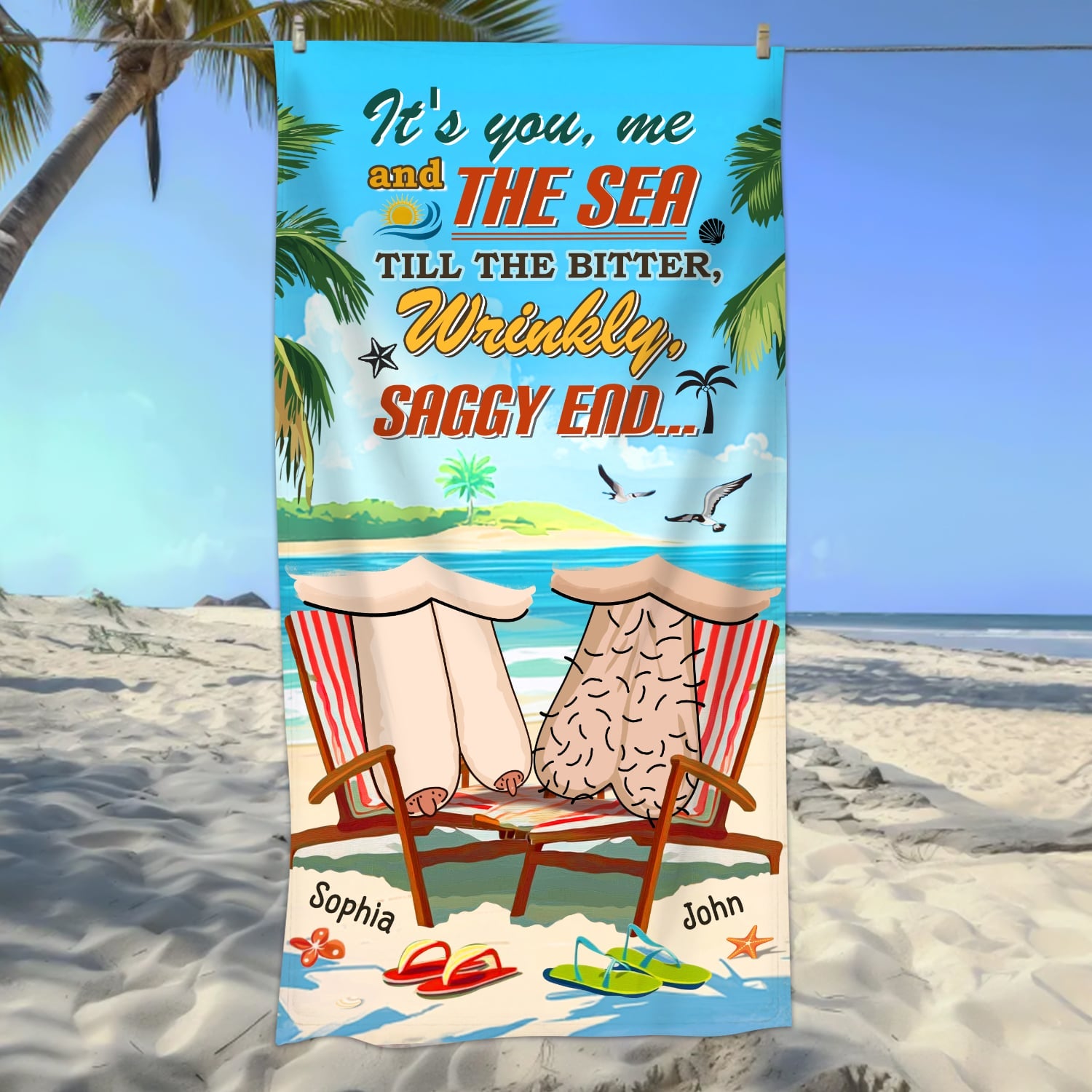 It’s You, Me and The Sea - Funny Hilarious Personalized Gift for Couple Summer Vacation Beach Towel