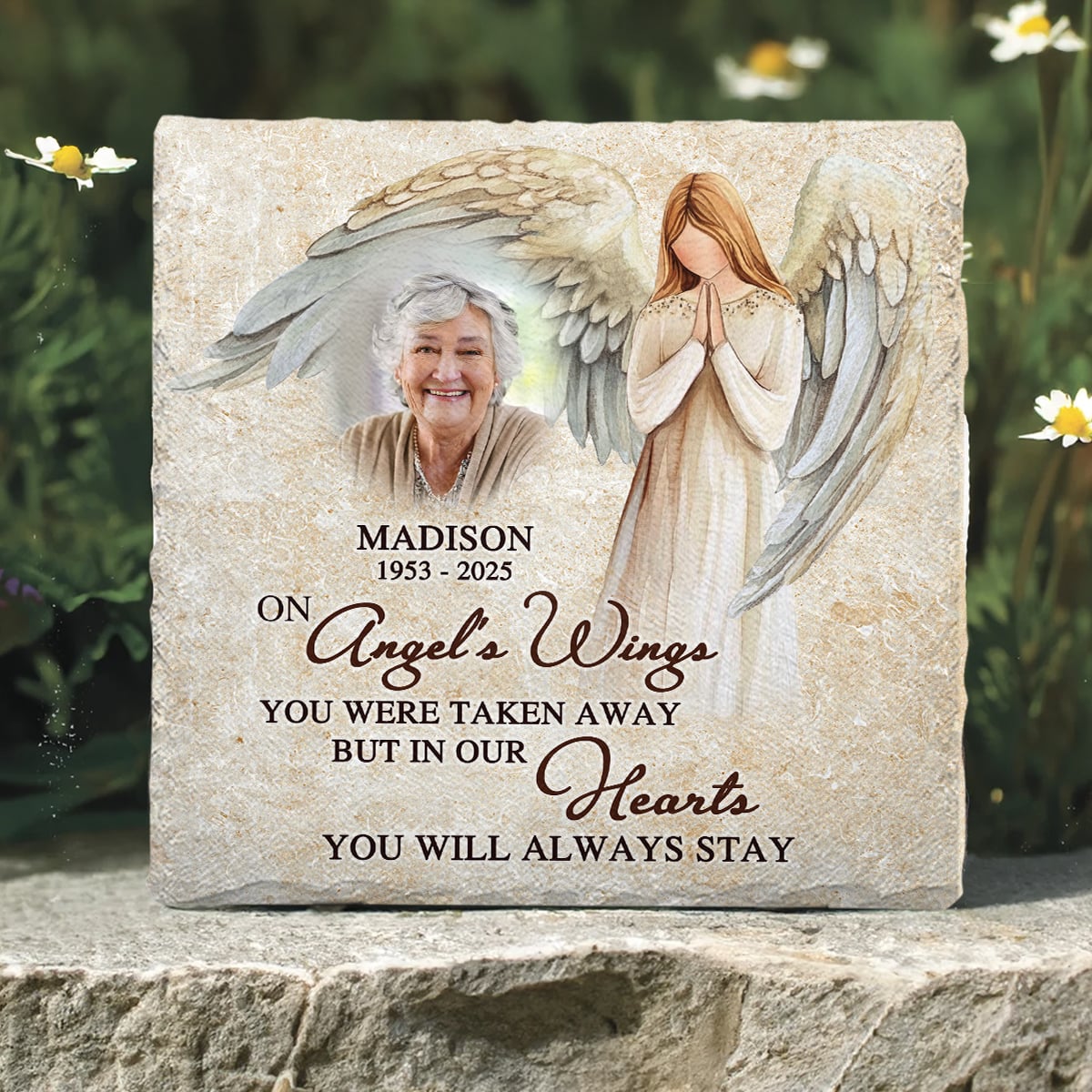 On Angel’s Wings You Were Taken Away - Personalized Memorial Stone Custom Photo And Name Tribute Gift