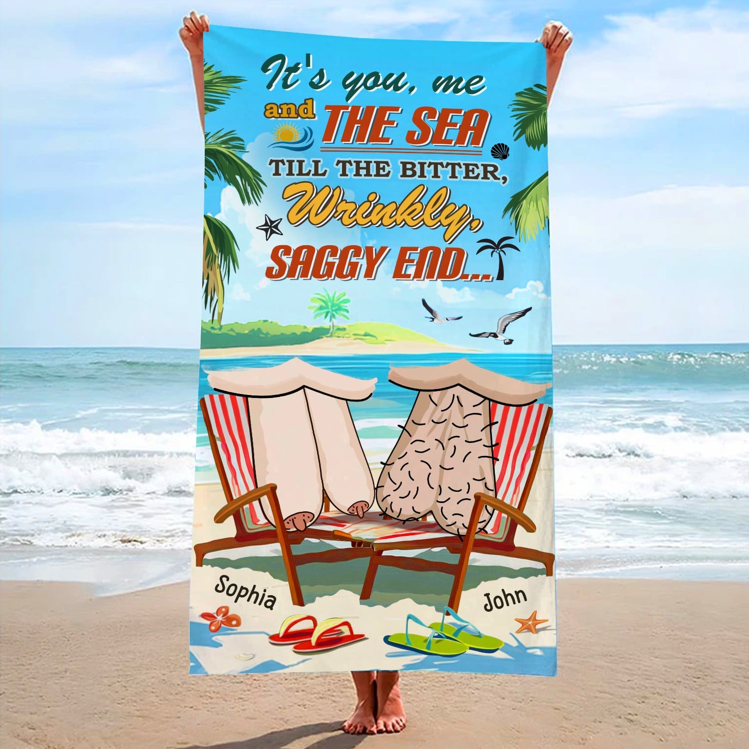 It’s You, Me and The Sea - Funny Hilarious Personalized Gift for Couple Summer Vacation Beach Towel
