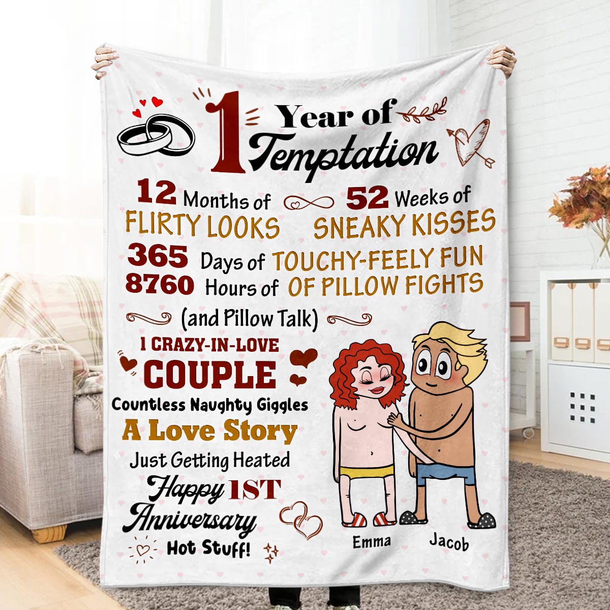 1 Year of Temptation - Personalized Funny 1st Anniversary Gift Nude Couple Fleece Blanket