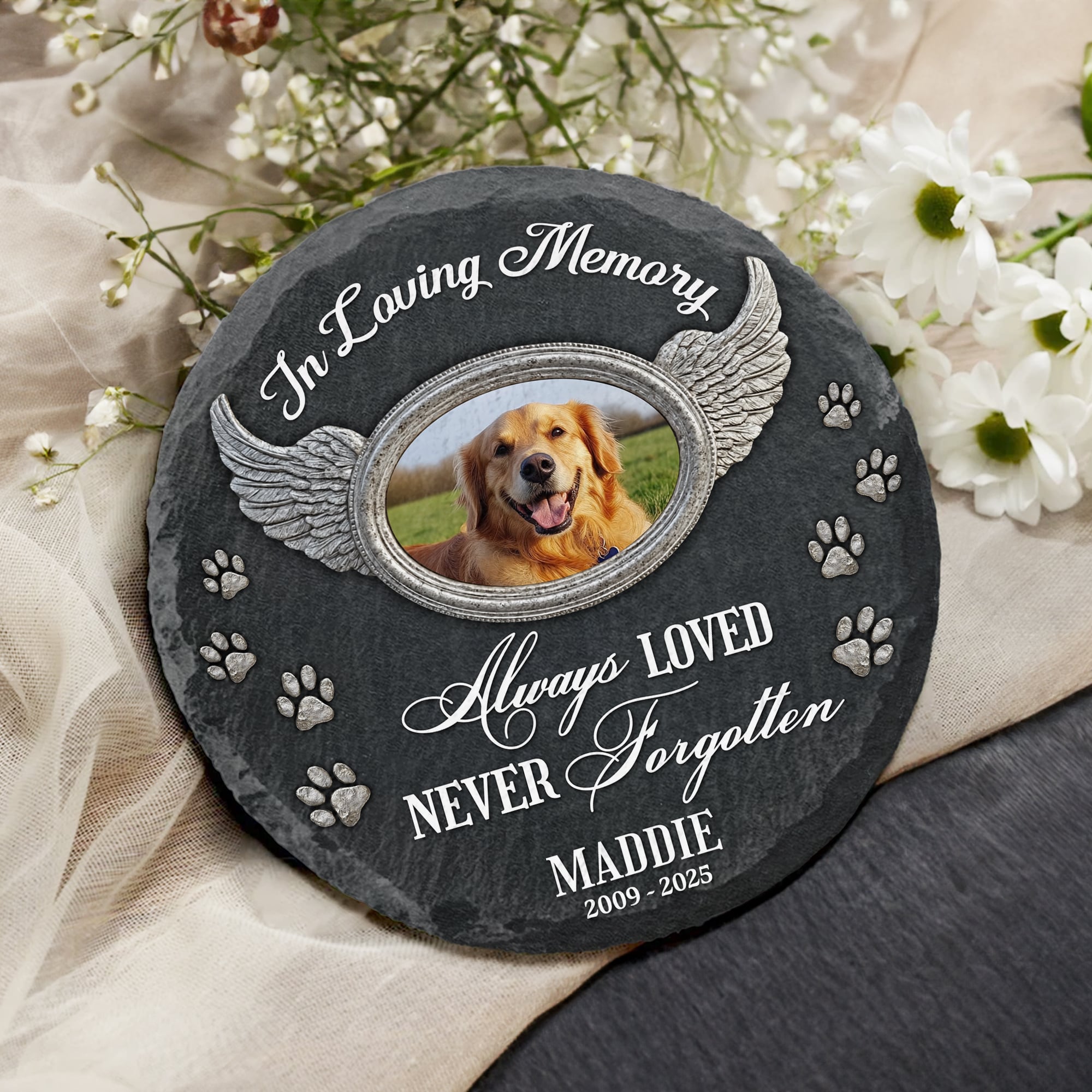 Always Loved Never Forgotten - Personalized Pet Memorial Stone Angel Wings Gift for Dog Loss Tribute