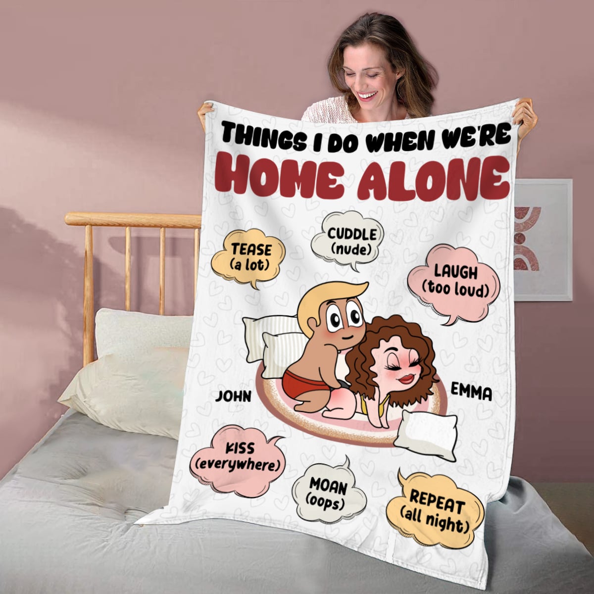 Things I Do When We're Home Alone -  Personalized Funny Sexy Fleece Blanket Gifts For Couple