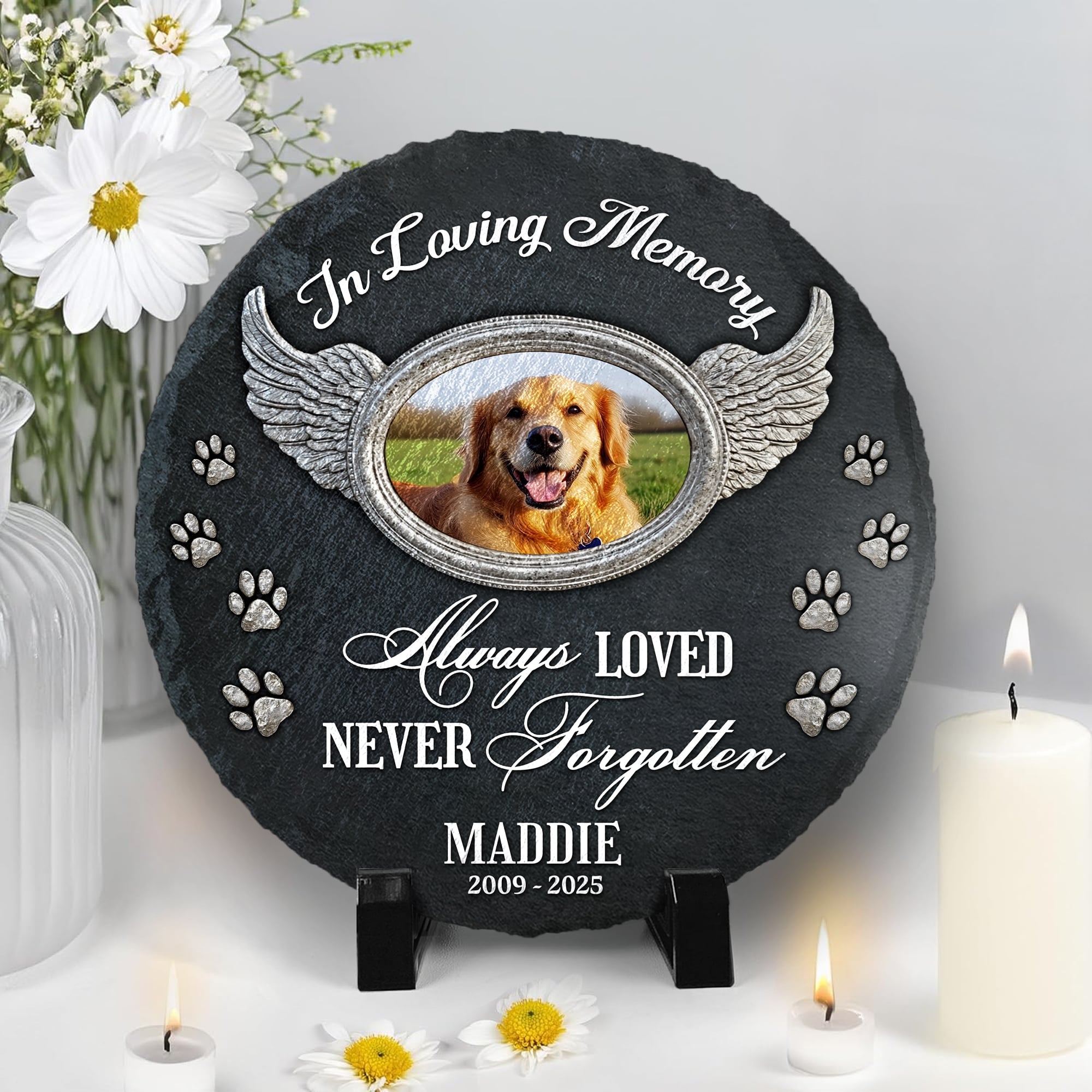 Always Loved Never Forgotten - Personalized Pet Memorial Stone Angel Wings Gift for Dog Loss Tribute