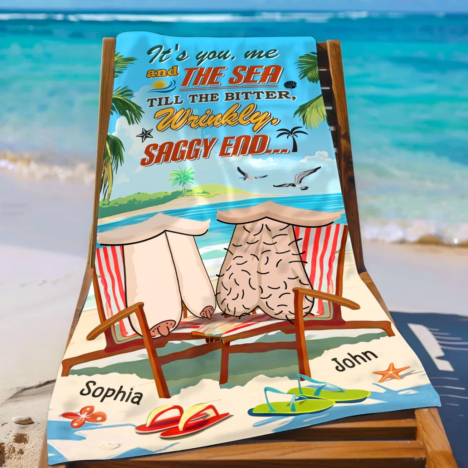 It’s You, Me and The Sea - Funny Hilarious Personalized Gift for Couple Summer Vacation Beach Towel