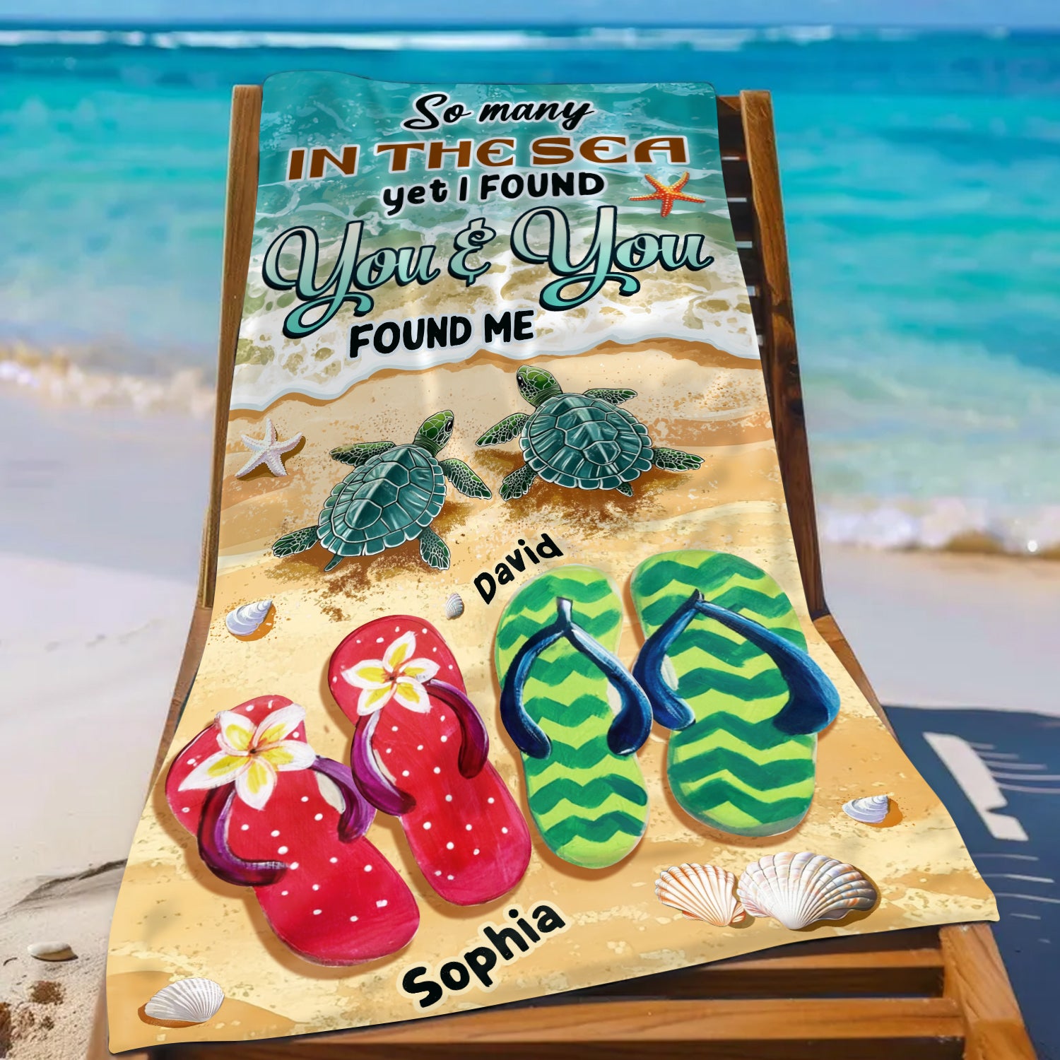 So Many in the Sea - Romantic Personalized Summer Vibe Turtles And Flip Flops Beach Towel Gift for Couple