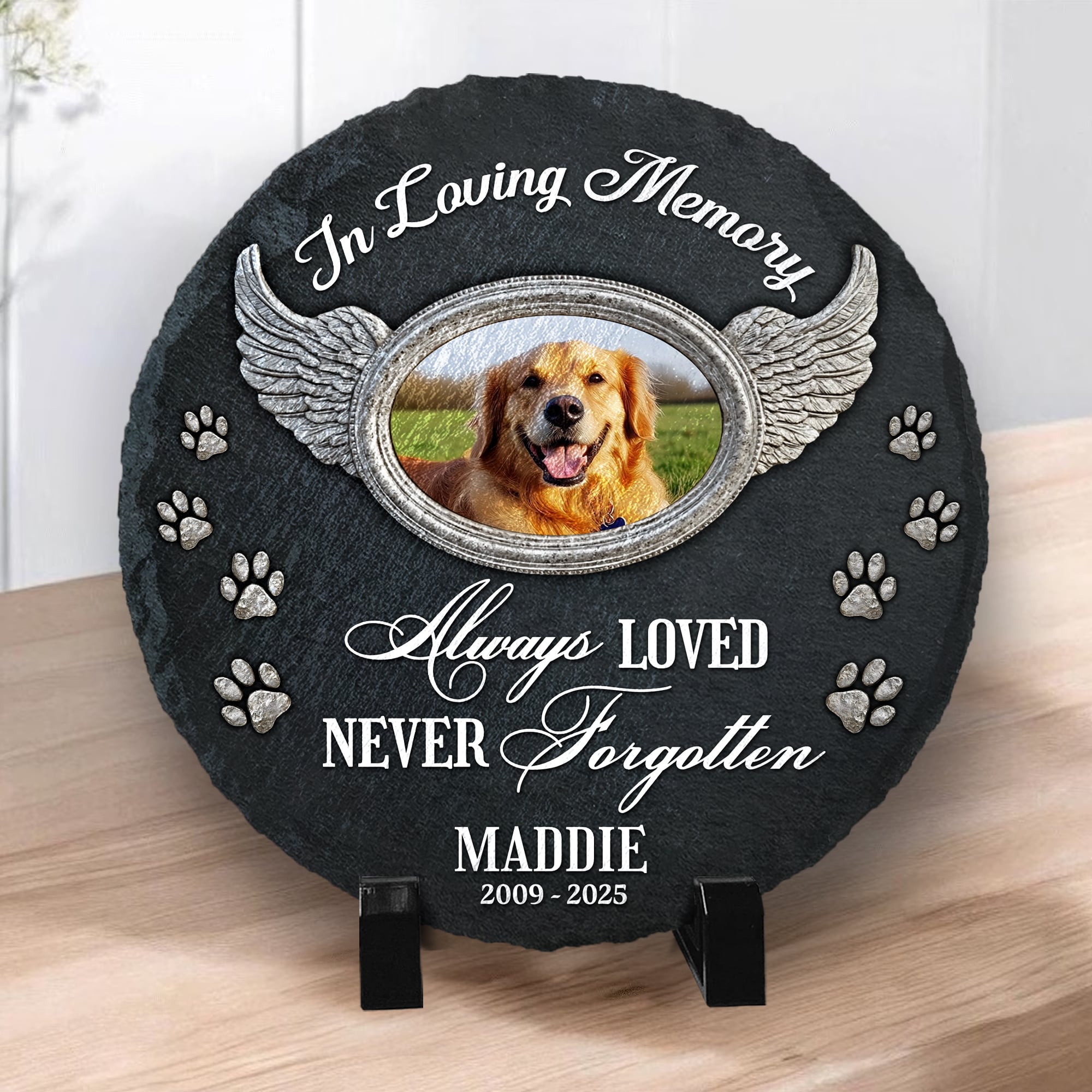 Always Loved Never Forgotten - Personalized Pet Memorial Stone Angel Wings Gift for Dog Loss Tribute