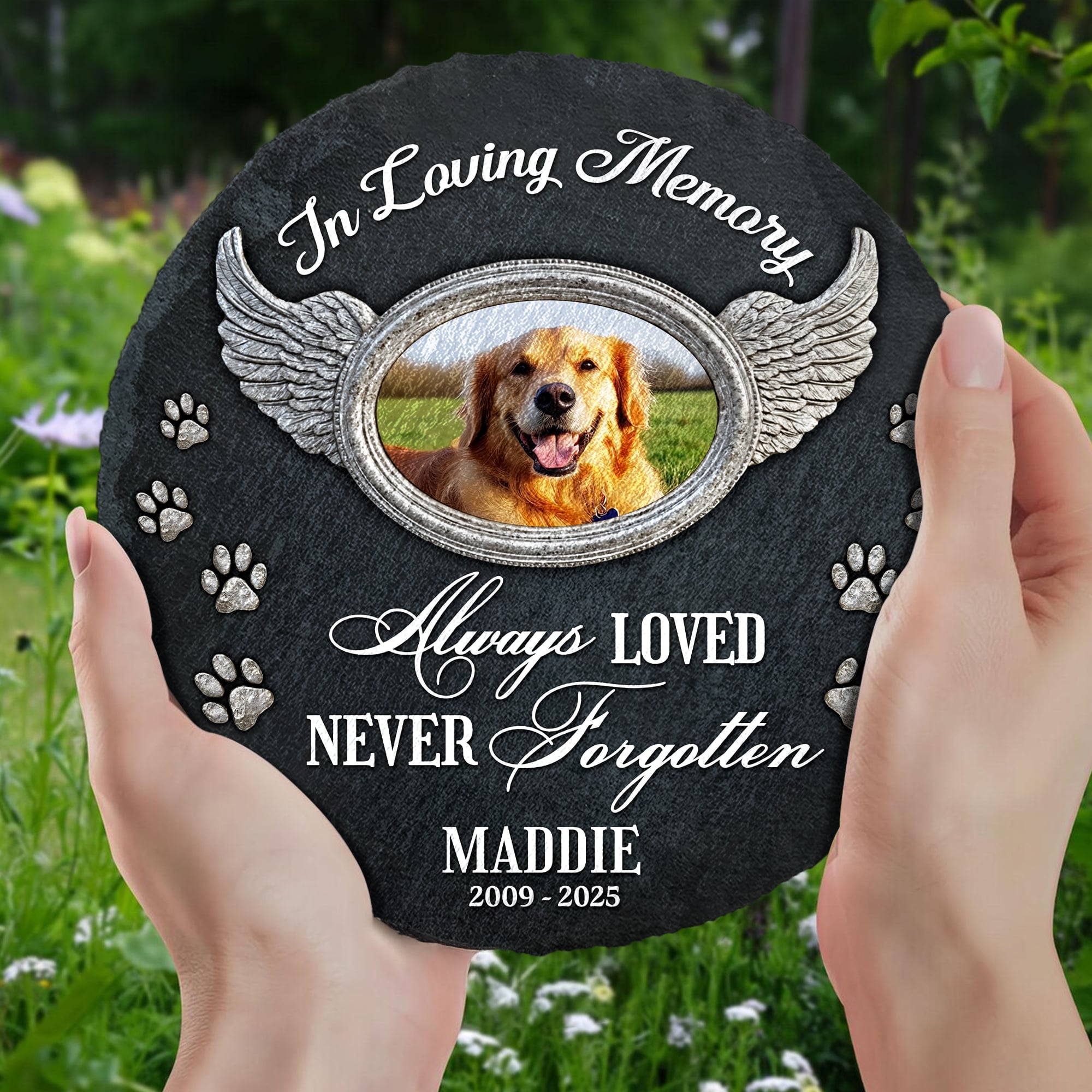 Always Loved Never Forgotten - Personalized Pet Memorial Stone Angel Wings Gift for Dog Loss Tribute