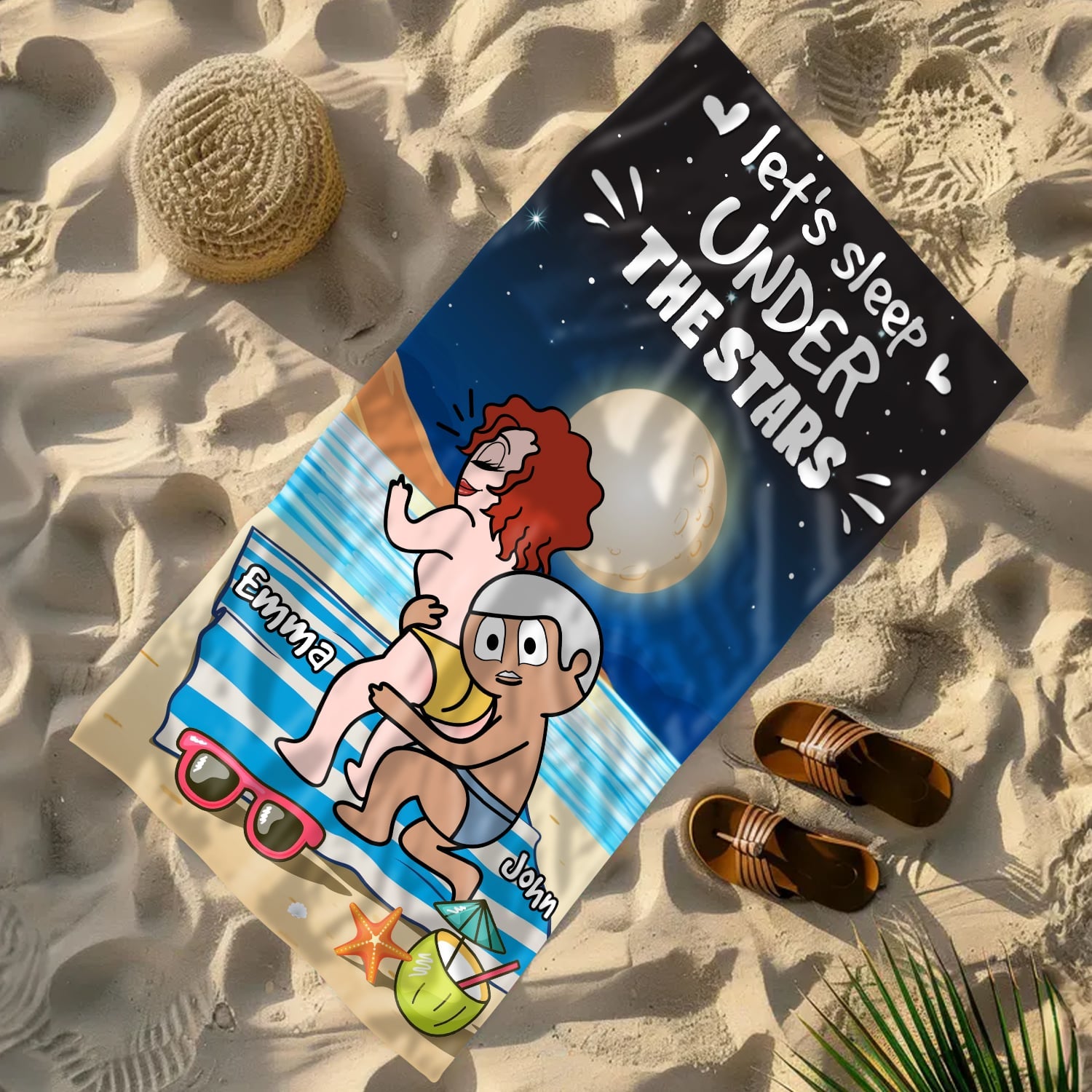 Let’s Sleep Under The Stars - Personalized Funny Beach Towel Summer Vacation Gift for Couple