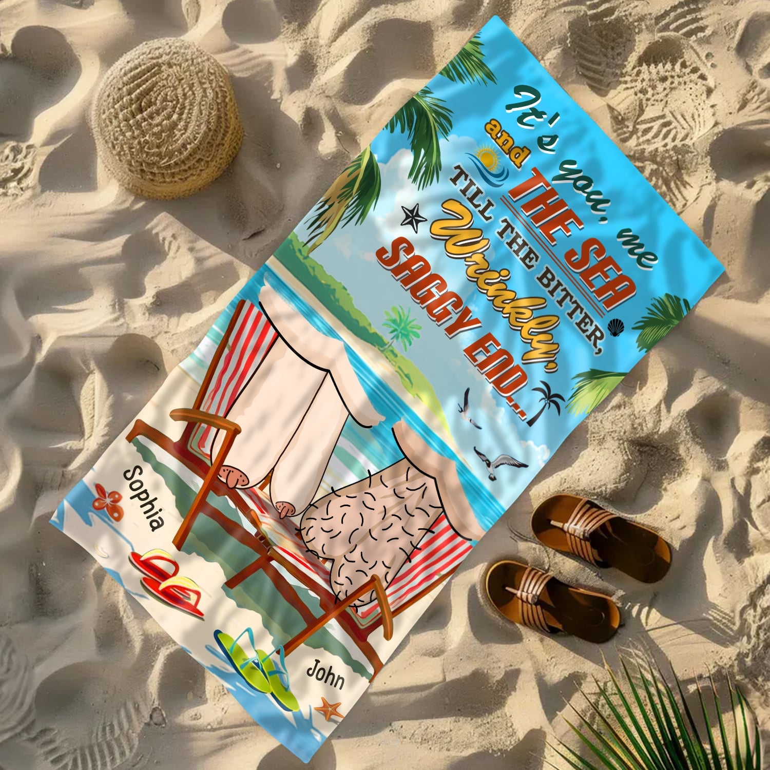 It’s You, Me and The Sea - Funny Hilarious Personalized Gift for Couple Summer Vacation Beach Towel