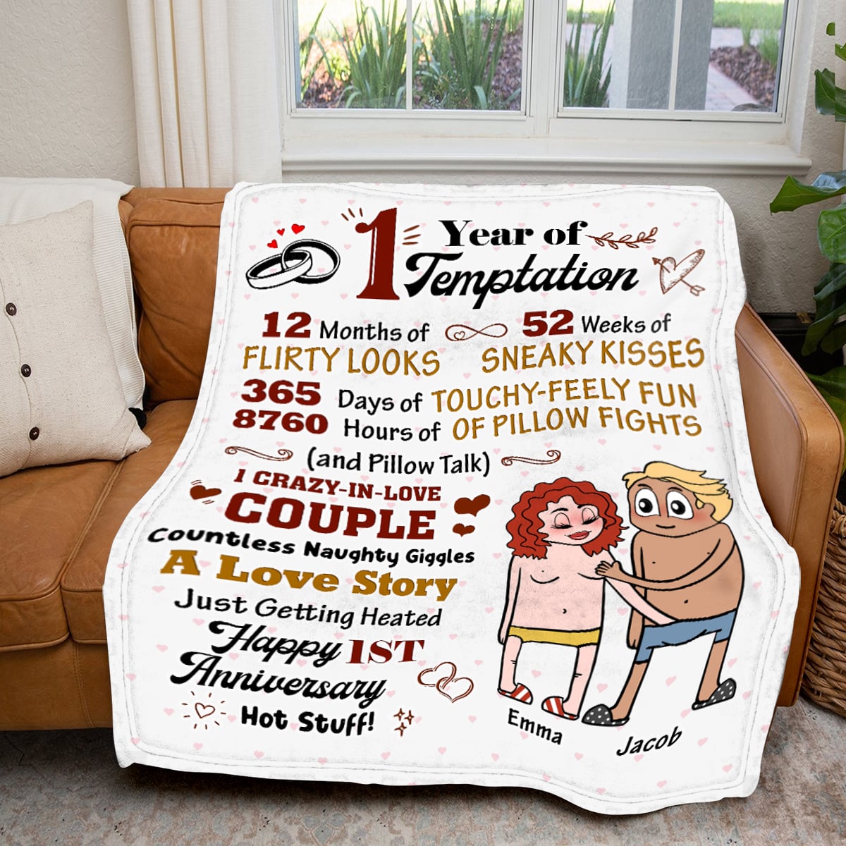1 Year of Temptation - Personalized Funny 1st Anniversary Gift Nude Couple Fleece Blanket