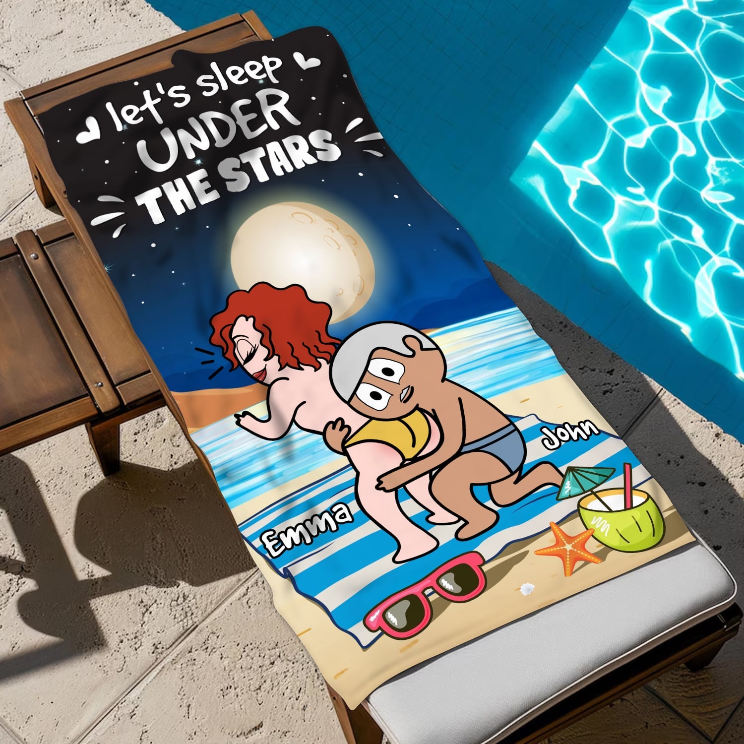 Let’s Sleep Under The Stars - Personalized Funny Beach Towel Summer Vacation Gift for Couple