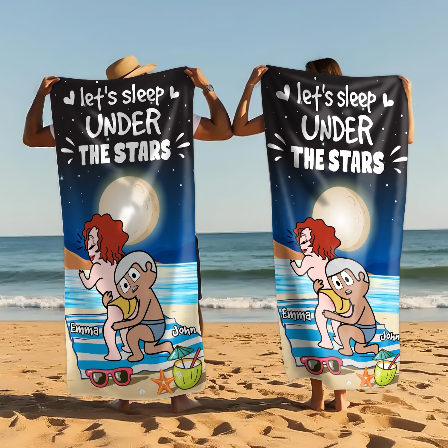 Let’s Sleep Under The Stars - Personalized Funny Beach Towel Summer Vacation Gift for Couple