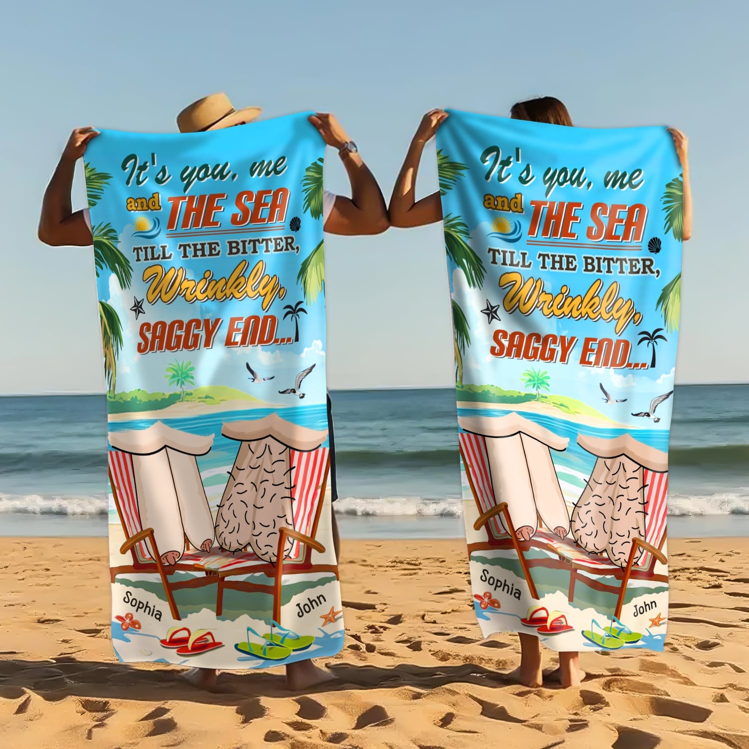 It’s You, Me and The Sea - Funny Hilarious Personalized Gift for Couple Summer Vacation Beach Towel