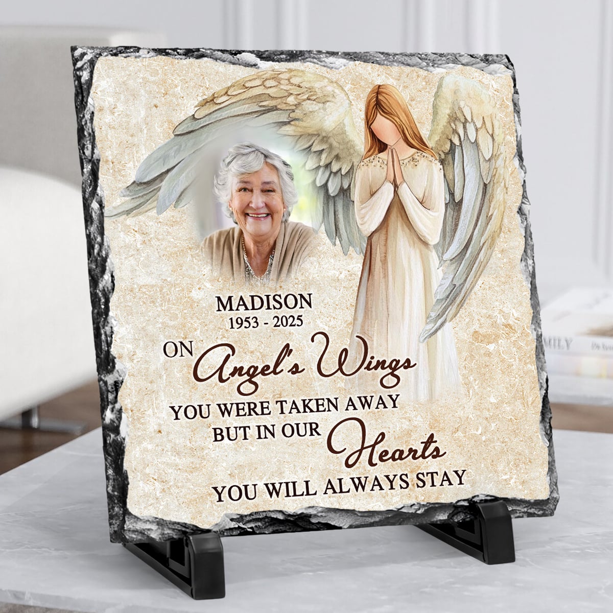 On Angel’s Wings You Were Taken Away - Personalized Memorial Stone Custom Photo And Name Tribute Gift