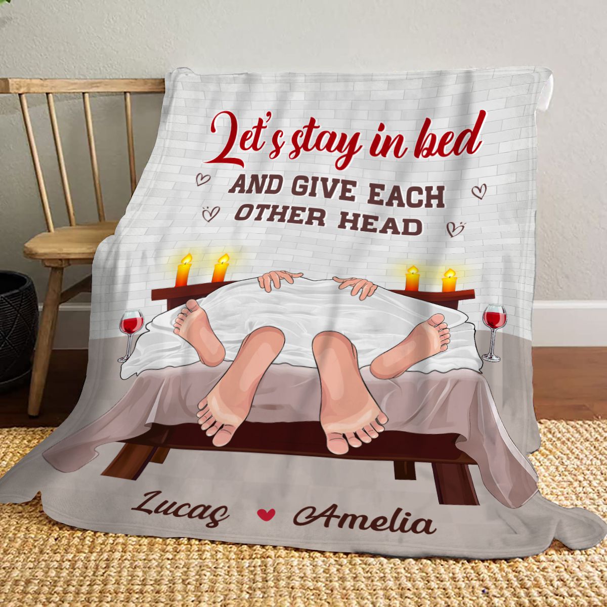 Let's Stay in Bed - Personalized Unique Fleece Blanket Gifts For Couple