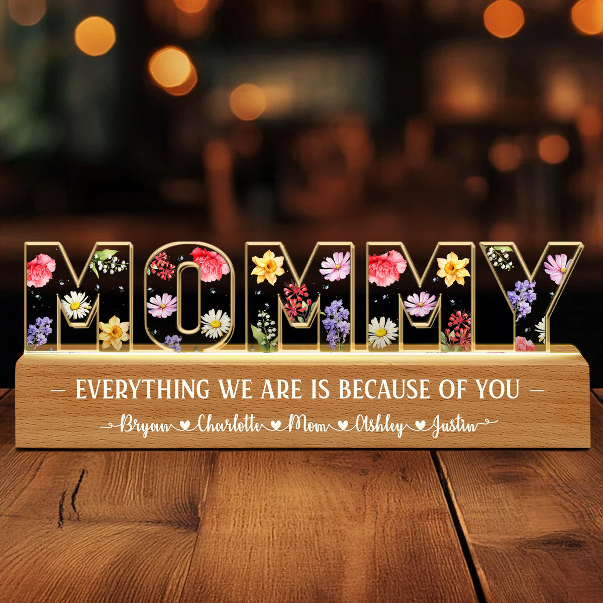 Custom Birthday Mothers Day Gift For Mom Flower Printed LED Night Light