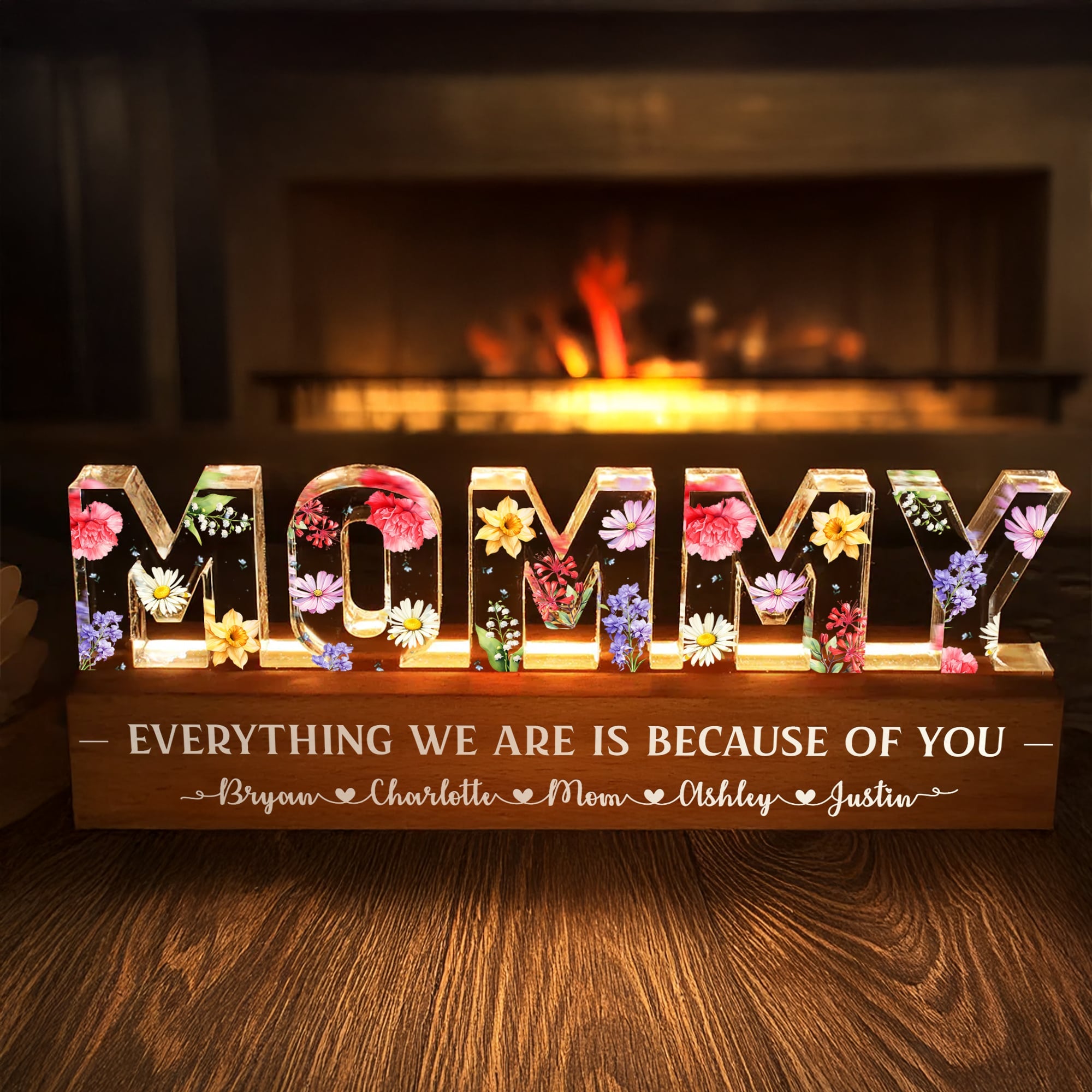 Custom Birthday Mothers Day Gift For Mom Flower Printed LED Night Light