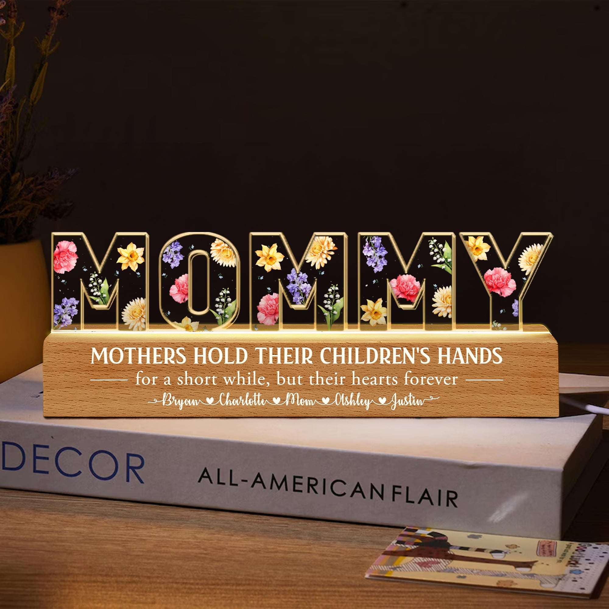 Custom Birthday Mothers Day Gift For Mom Flower Printed LED Night Light