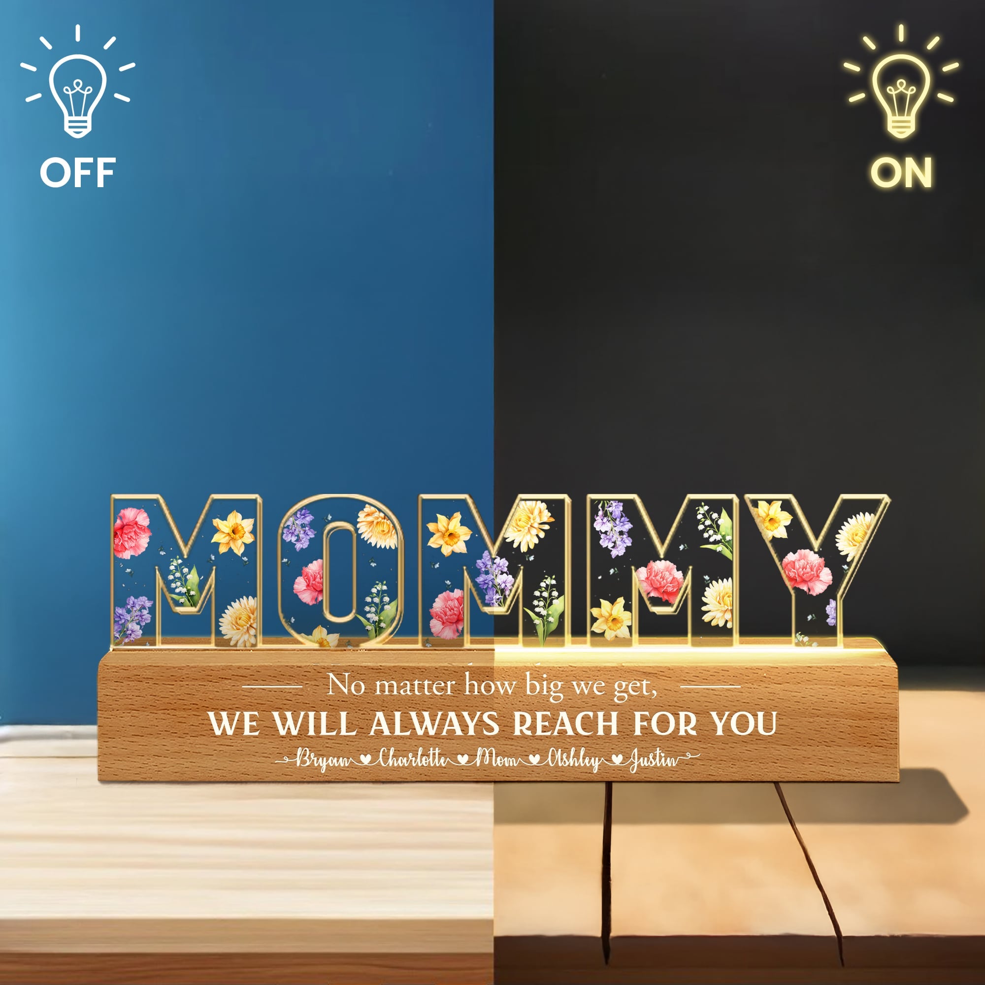 Custom Birthday Mothers Day Gift For Mom Flower Printed LED Night Light